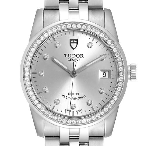 Photo of Tudor Glamour Date Silver Dial Diamond Steel Mens Watch M55020 Unworn