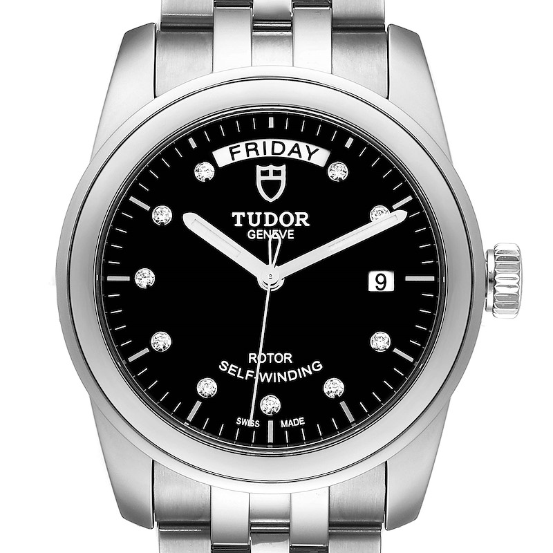 Tudor Glamour Day Date Steel Diamond Mens Watch 56000 Unworn SwissWatchExpo