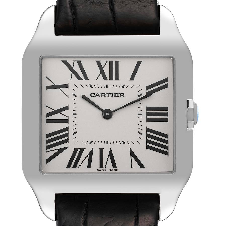 Cartier Santos Dumont White Gold Silver Dial Mens Watch W2007051 Papers SwissWatchExpo