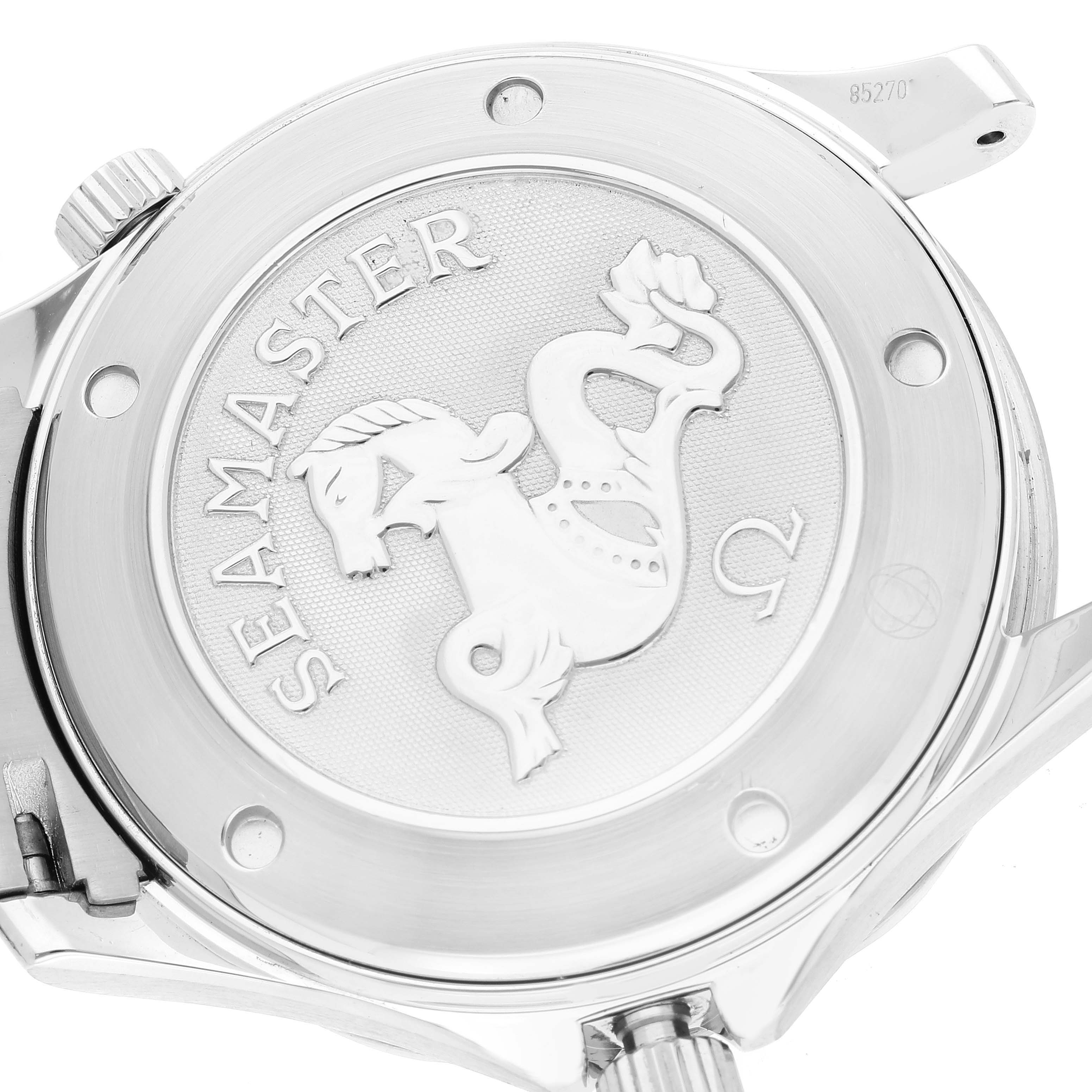 The image shows the case back of the Omega Seamaster 212.30.41.20.01.002 Men's Stainless Steel Black Dial 212.30.41.20.01.002 Men's Stainless Steel Black Dial watch featuring the model name and emblem.