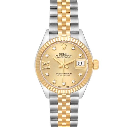 Photo of Rolex Datejust 28 Steel Yellow Gold Diamond Dial Ladies Watch 279173 Box Card