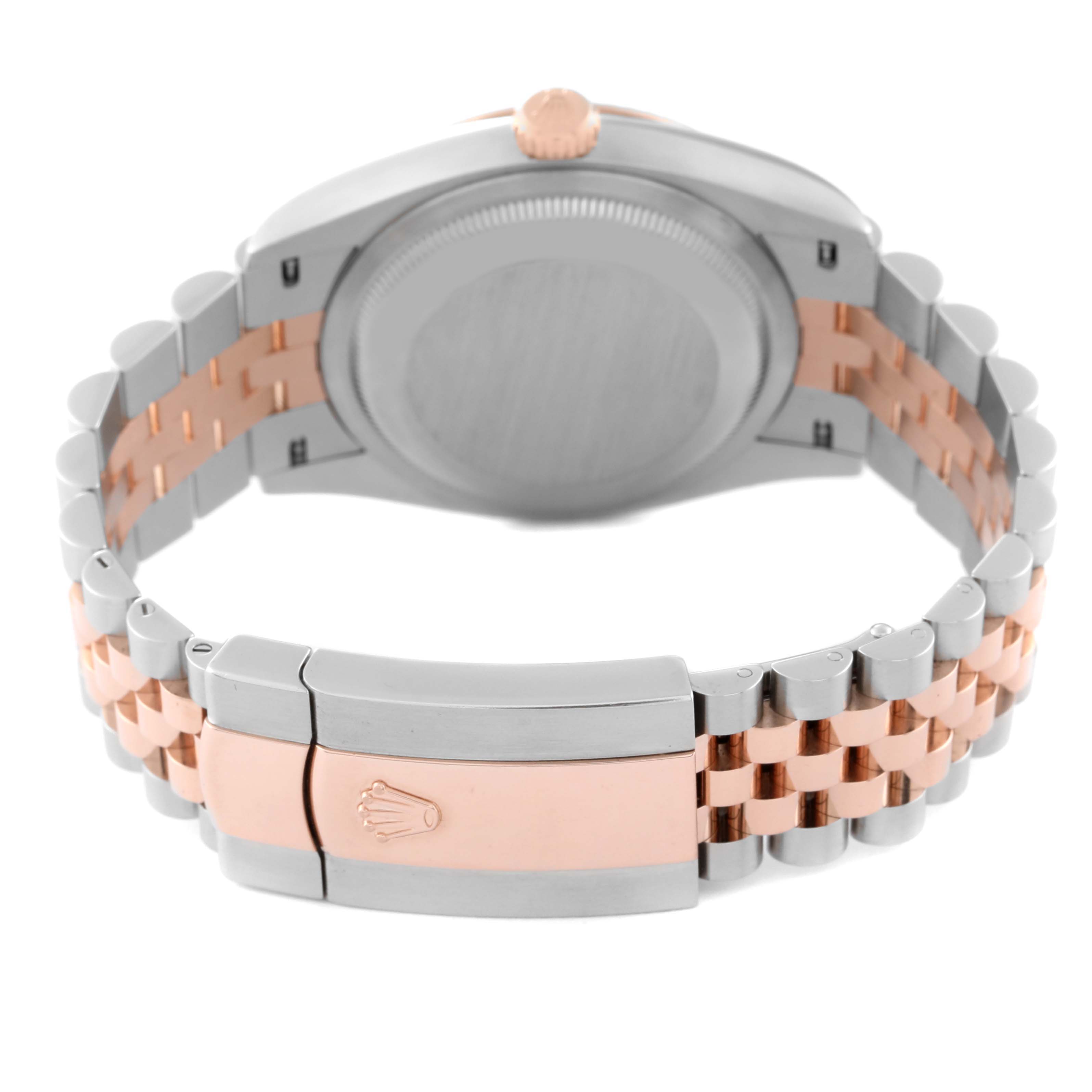 The image shows the back and clasp of a Rolex Datejust 126231 Men's Steel and Gold (two tone) Grey Dial 126231 Men's Steel and Gold (two tone) Grey Dial watch with a two-tone bracelet.