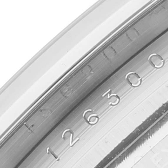 The image shows a close-up of the inner bezel with the serial number of a Rolex Datejust 41 126300 Men
s Stainless Steel Grey Dial 126300 Men
s Stainless Steel Grey Dial watch.
