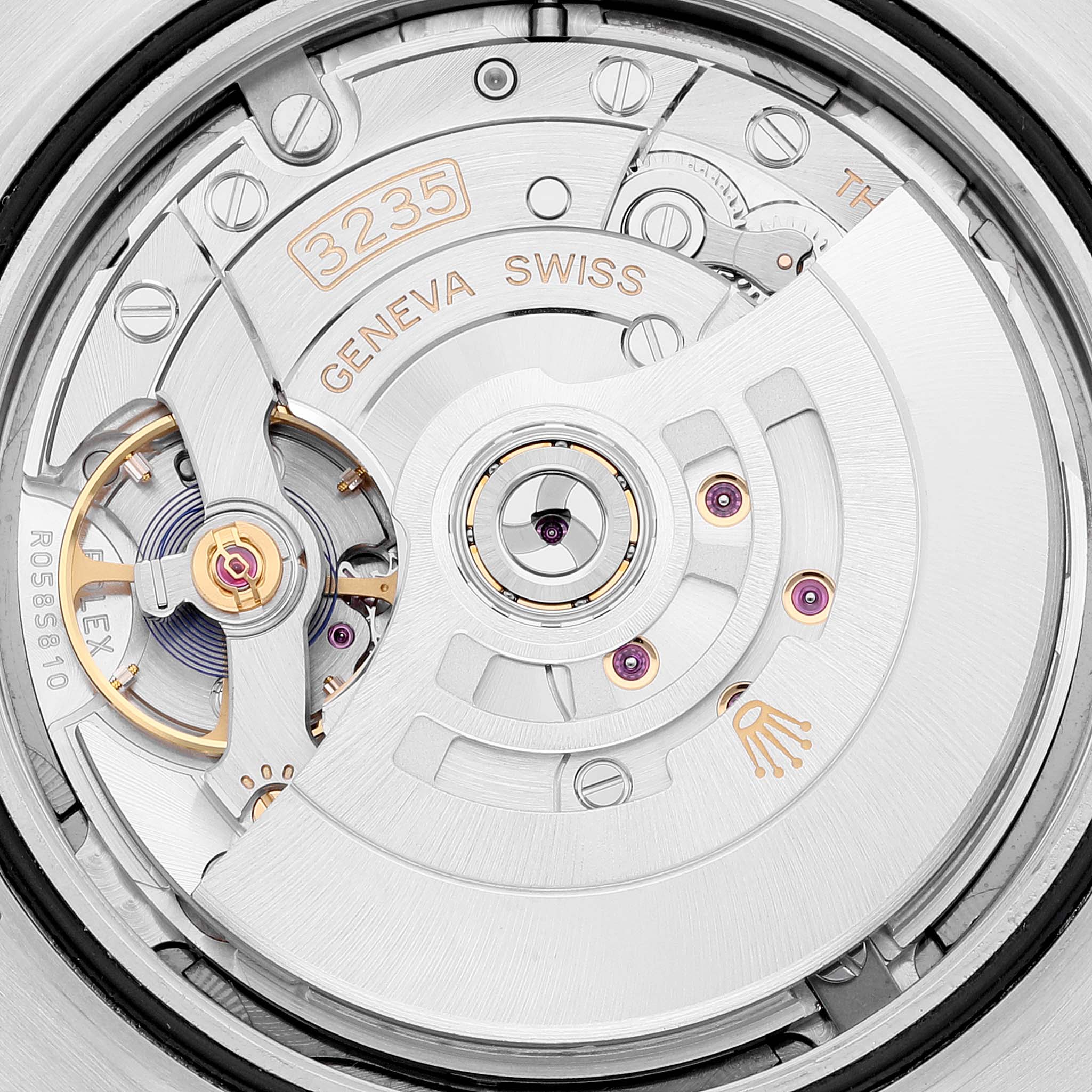 The image shows a close-up view of the movement mechanism of a Rolex Datejust 41 126300 Men
s Stainless Steel Grey Dial 126300 Men
s Stainless Steel Grey Dial watch, highlighting the intricate components inside.