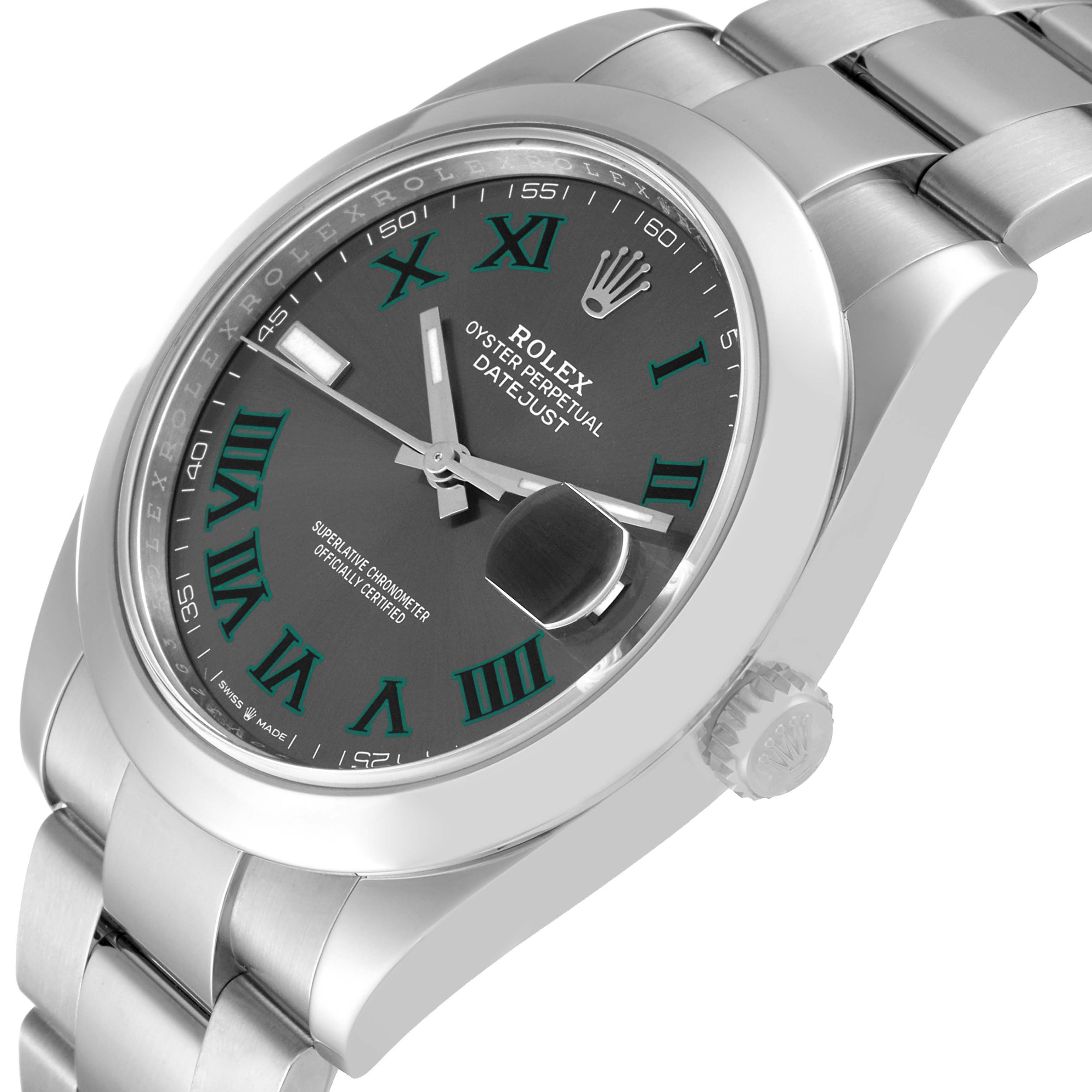 This image shows a side angle of the Rolex Datejust 41 126300 Men
s Stainless Steel Grey Dial 126300 Men
s Stainless Steel Grey Dial watch, highlighting the case, dial, and part of the bracelet.