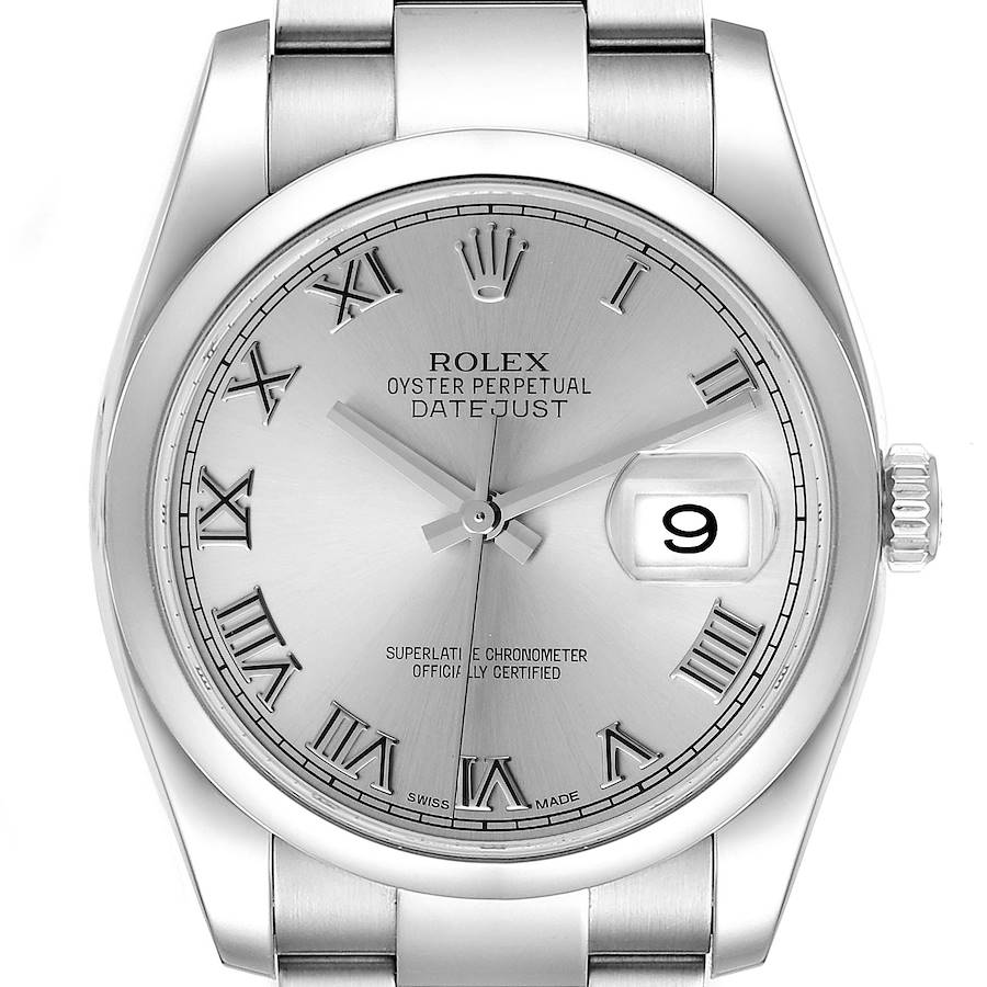 Rolex Datejust Silver Roman Dial Steel Mens Watch 116200 SwissWatchExpo