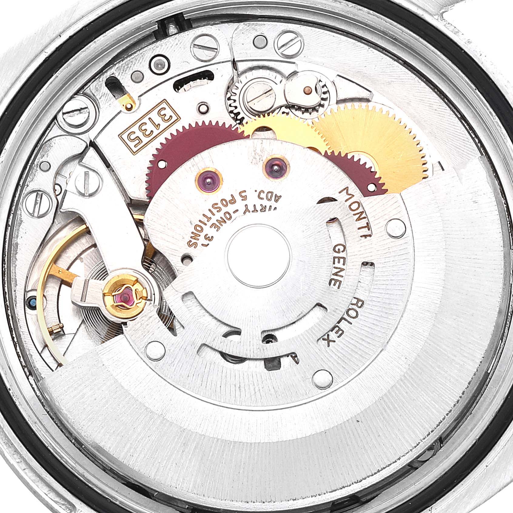 This image shows the Rolex Datejust 116234 Men's Stainless Steel Black Dial 116234 Men's Stainless Steel Black Dial watch movement, highlighting gears, cogs, and mechanical components.