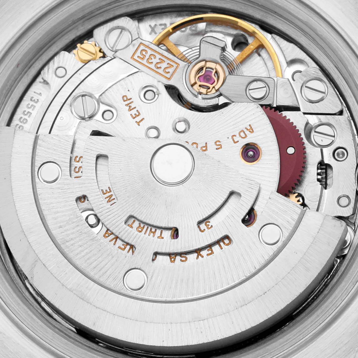 The image shows a close-up of the movement mechanism of a Rolex Datejust 79173 Women's Steel and Gold (two tone) Silver Dial 79173 Women's Steel and Gold (two tone) Silver Dial watch.