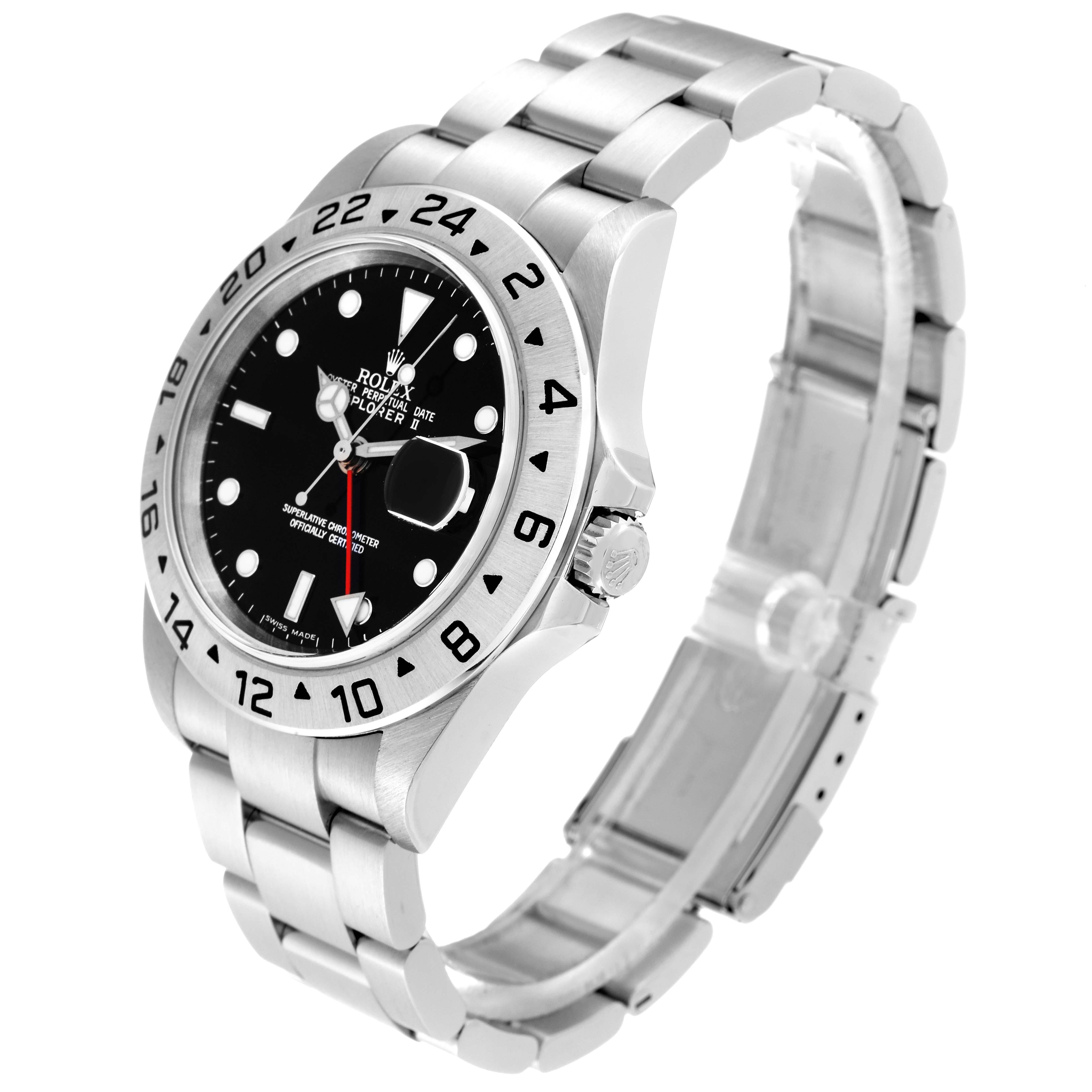 The image shows a Rolex Explorer 16570 Men
s Stainless Steel Black Dial 16570 Men
s Stainless Steel Black Dial watch from an angled view highlighting the face, bezel, crown, and bracelet.