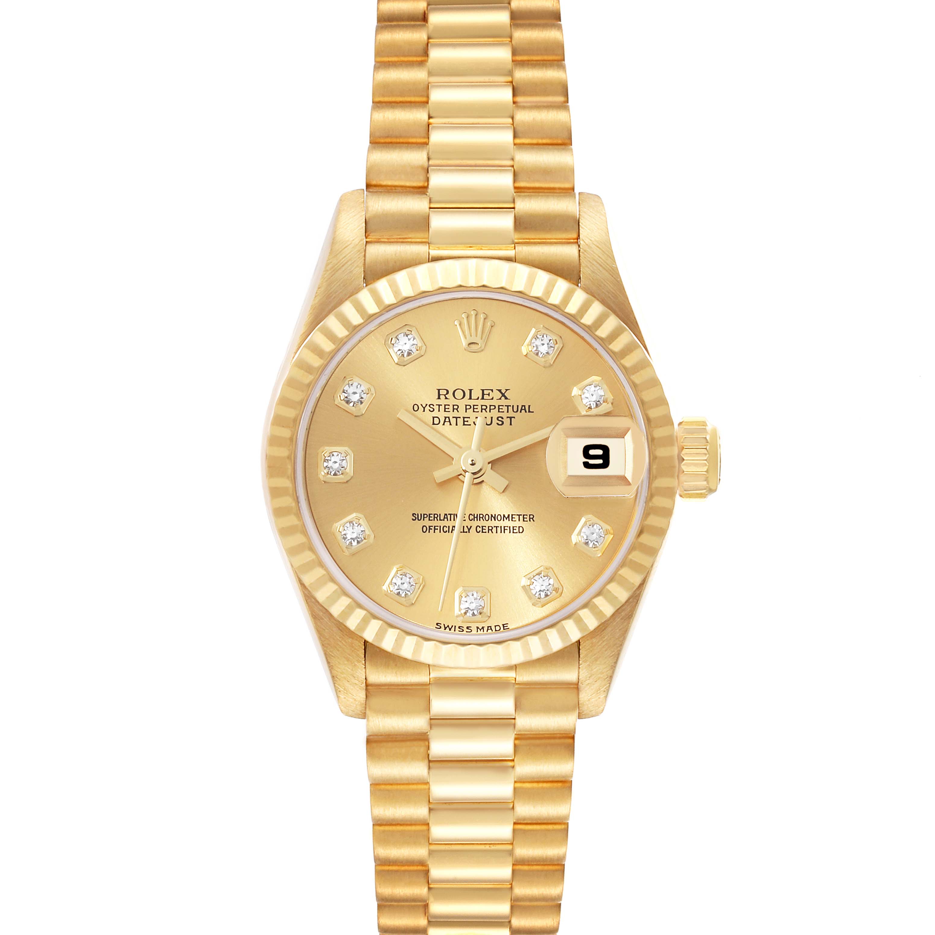 Rolex President Datejust Yellow Gold Diamond Dial Ladies Watch 79178 ...