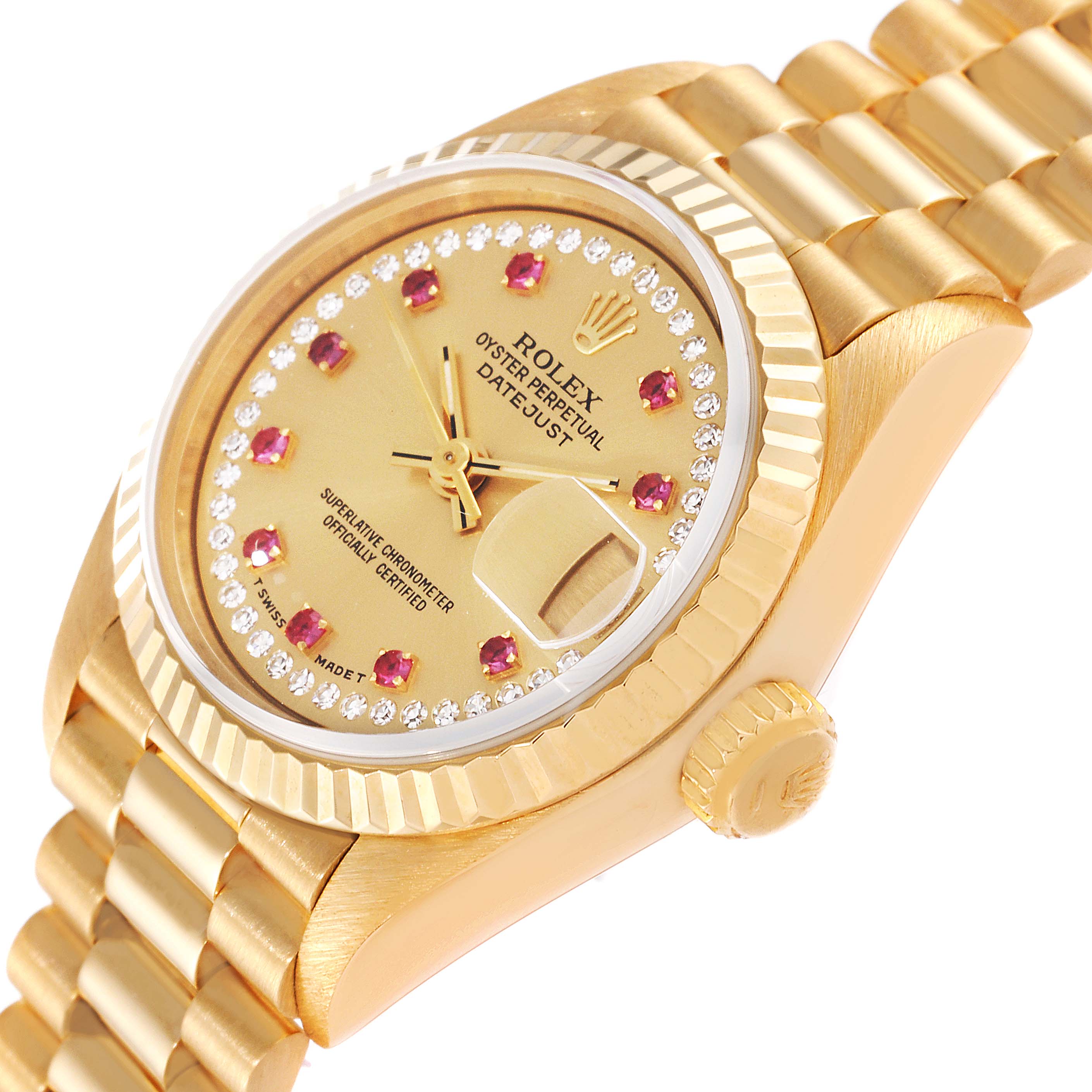 Rolex President Datejust Yellow Gold Diamonds Rubies Watch 69178 ...