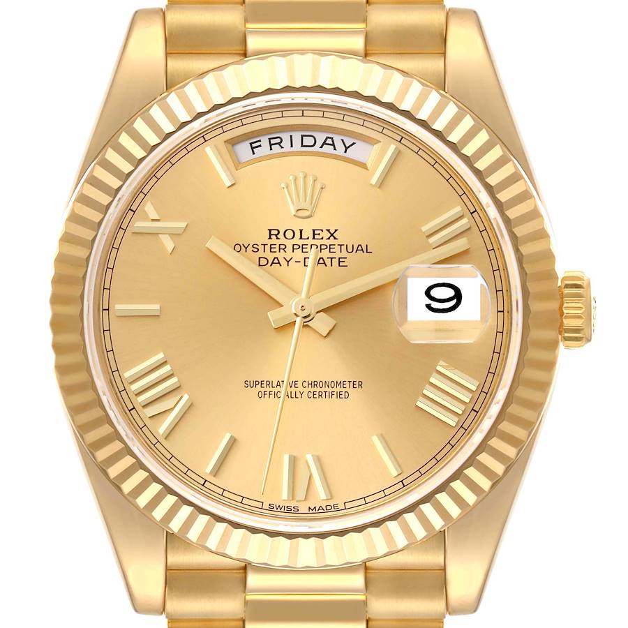 Rolex President Day-Date Yellow Gold Champagne Dial Mens Watch 228238 Box Card SwissWatchExpo
