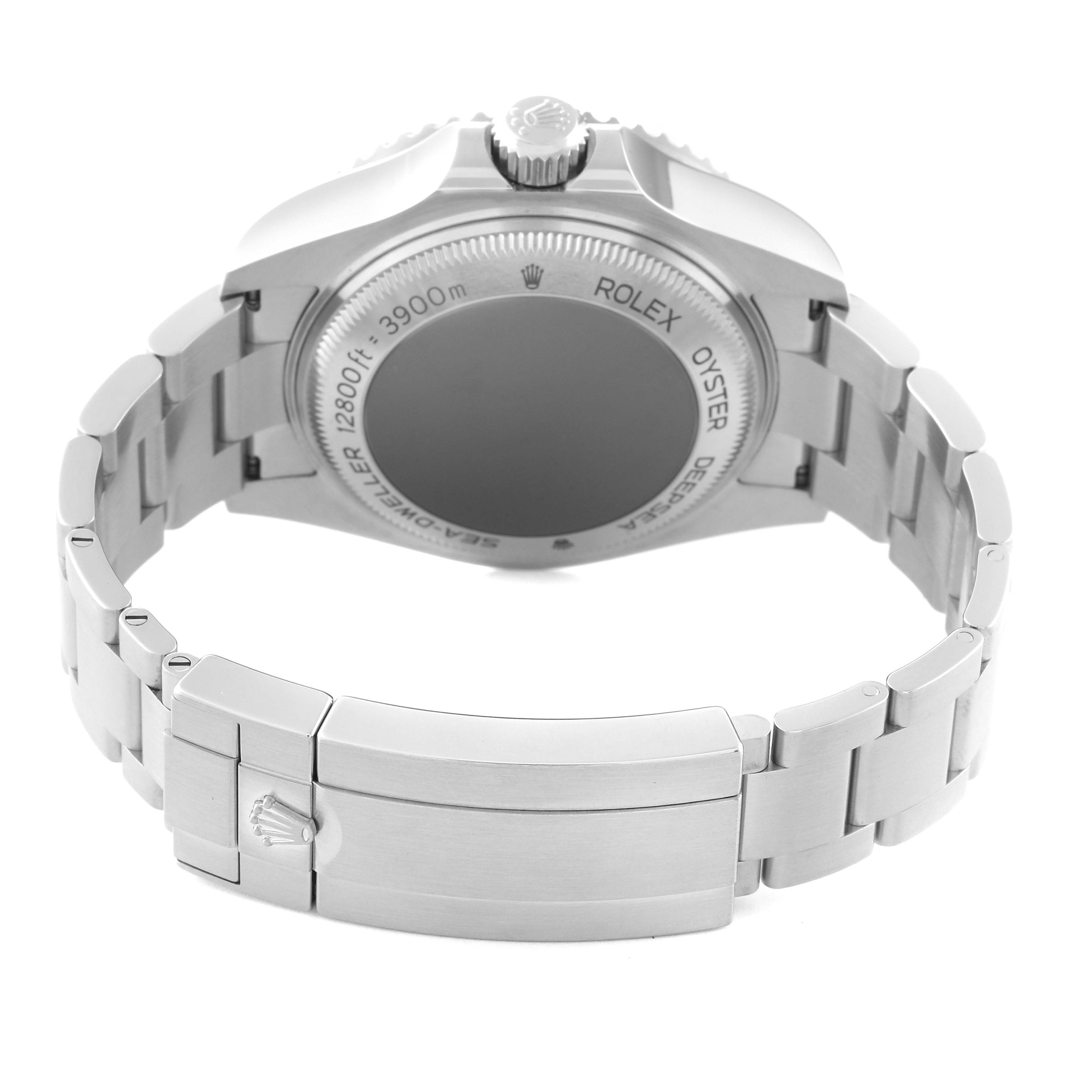 This image shows the back view of the Rolex Sea-Dweller 126660 Men's Stainless Steel Black Dial 126660 Men's Stainless Steel Black Dial watch, highlighting its case back and metal bracelet.