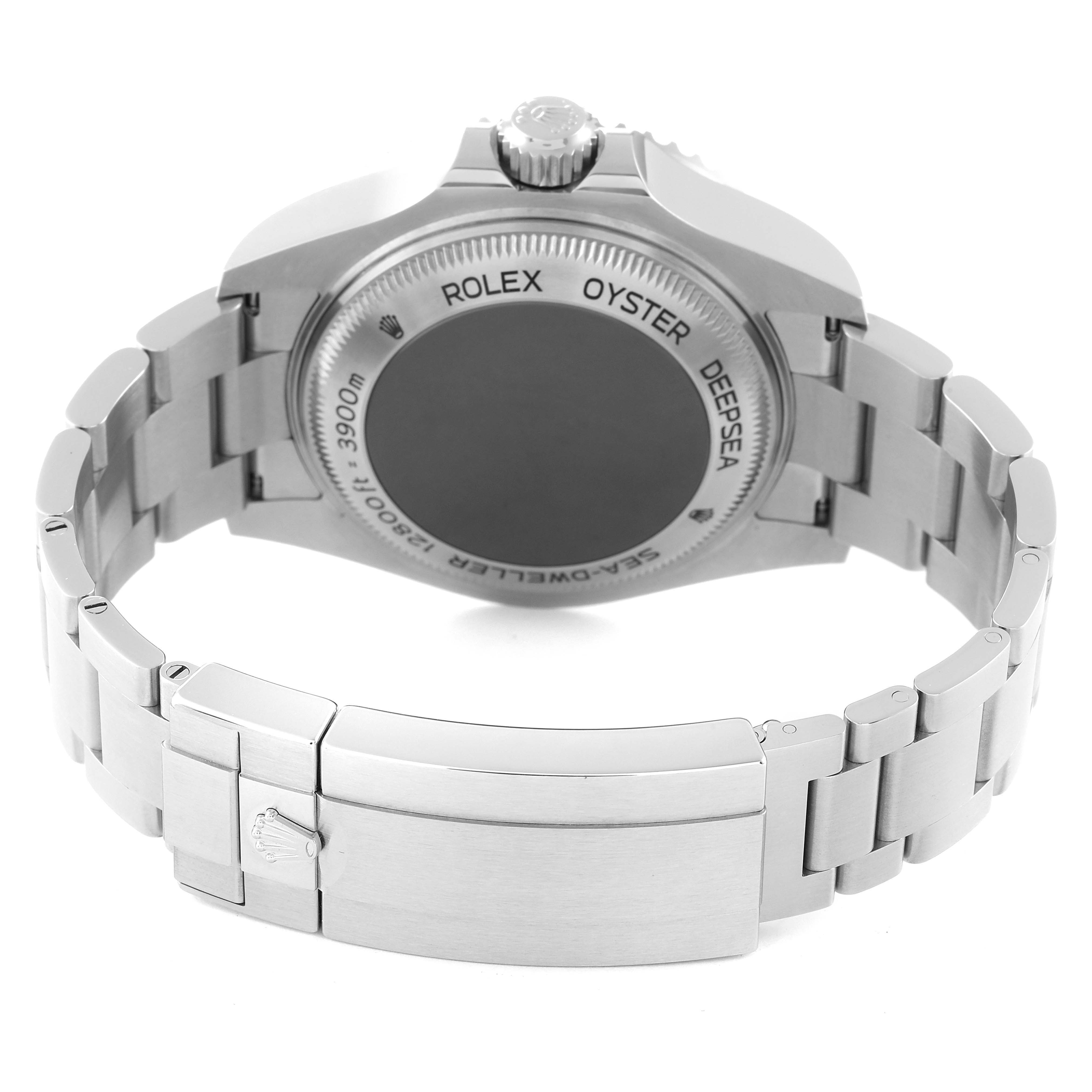 The image shows the back view of a Rolex Sea-Dweller 126660 Men's Stainless Steel Blue Dial 126660 Men's Stainless Steel Blue Dial watch, highlighting the case back and metal bracelet.