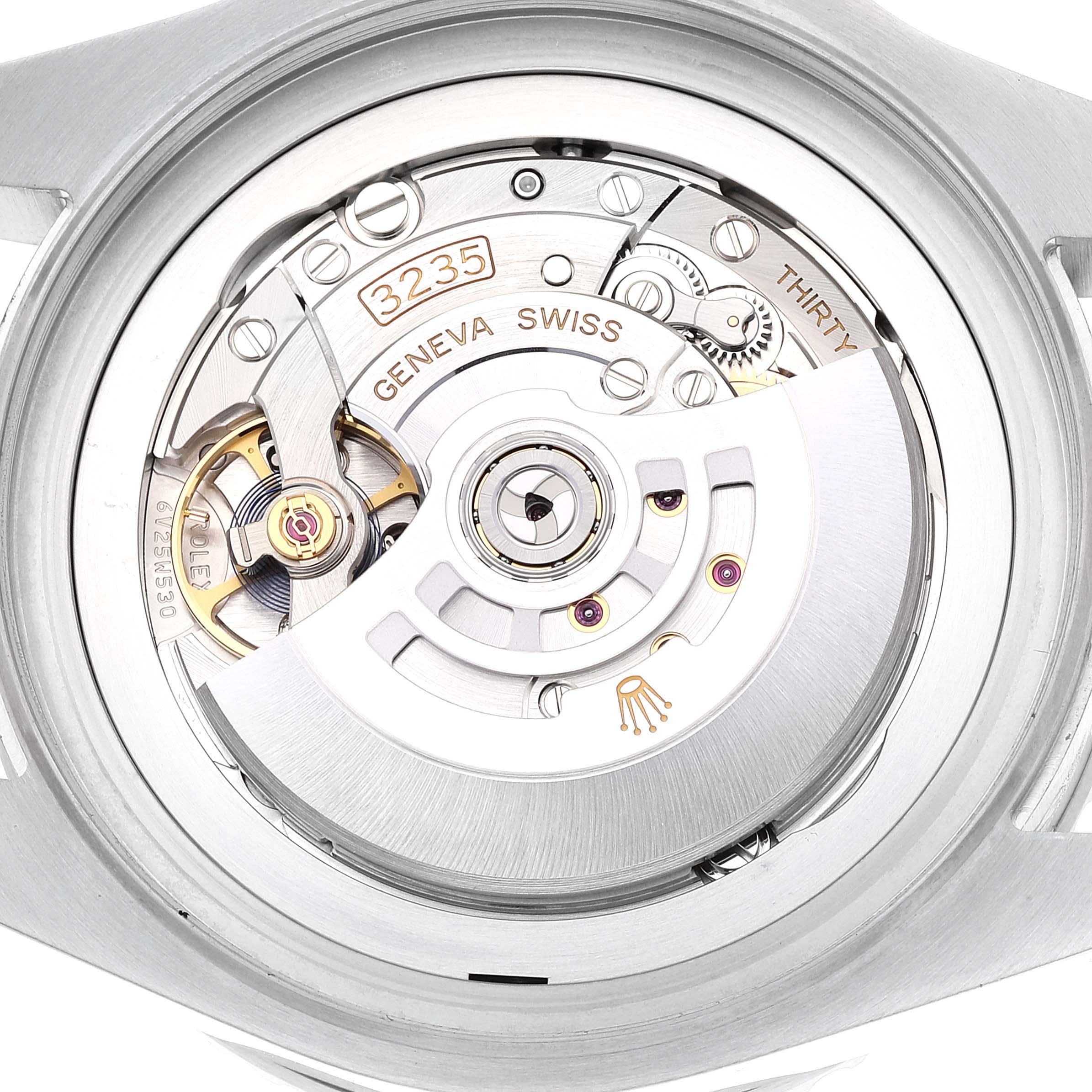 This image shows the open case back of a Rolex Sea-Dweller 126660 Men's Stainless Steel Blue Dial 126660 Men's Stainless Steel Blue Dial watch, revealing its intricate movement components.