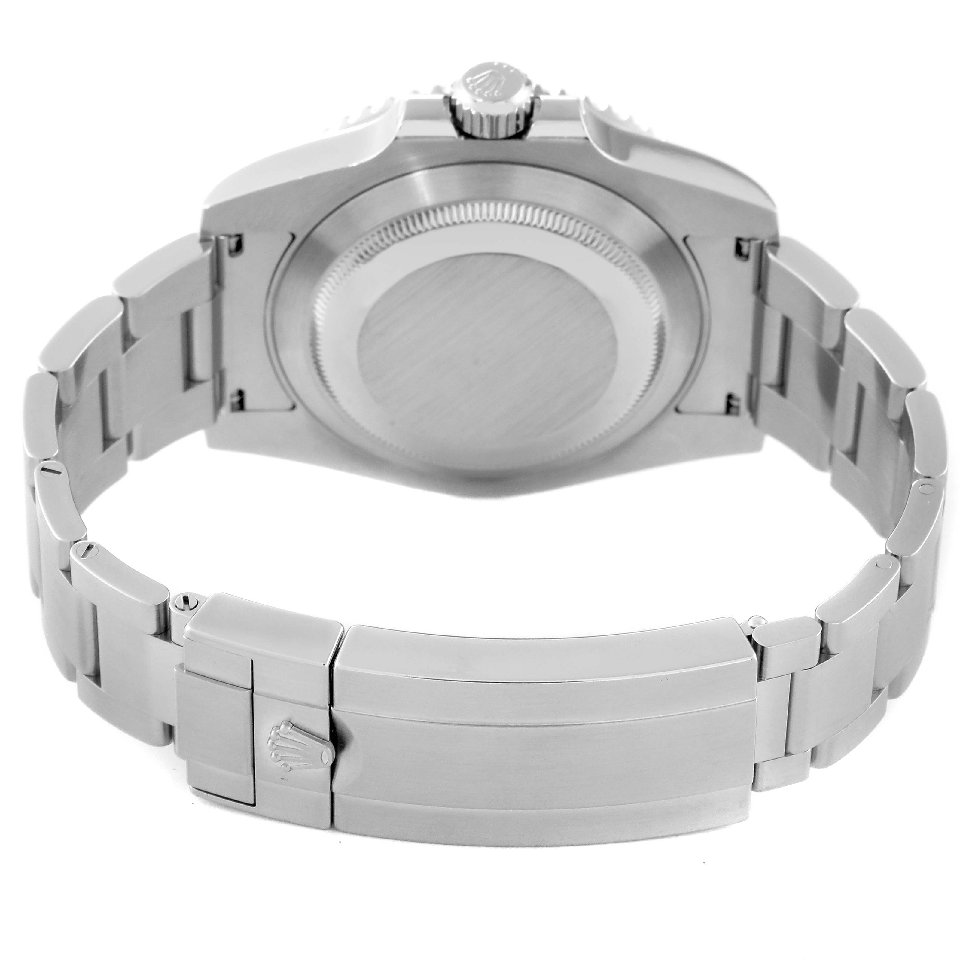 The image shows the back view and bracelet of a Rolex Submariner 114060 Men
s Stainless Steel Black Dial 114060 Men
s Stainless Steel Black Dial watch.