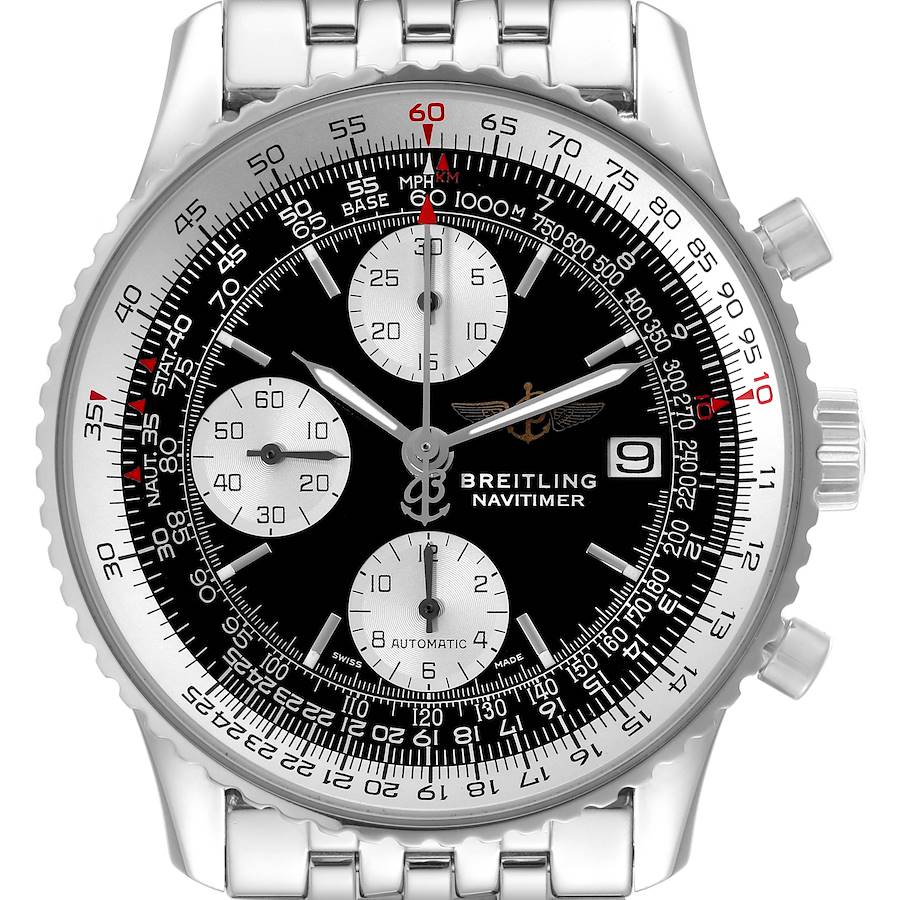 Breitling Navitimer II Chronograph Black Dial Steel Mens Watch A13322 SwissWatchExpo