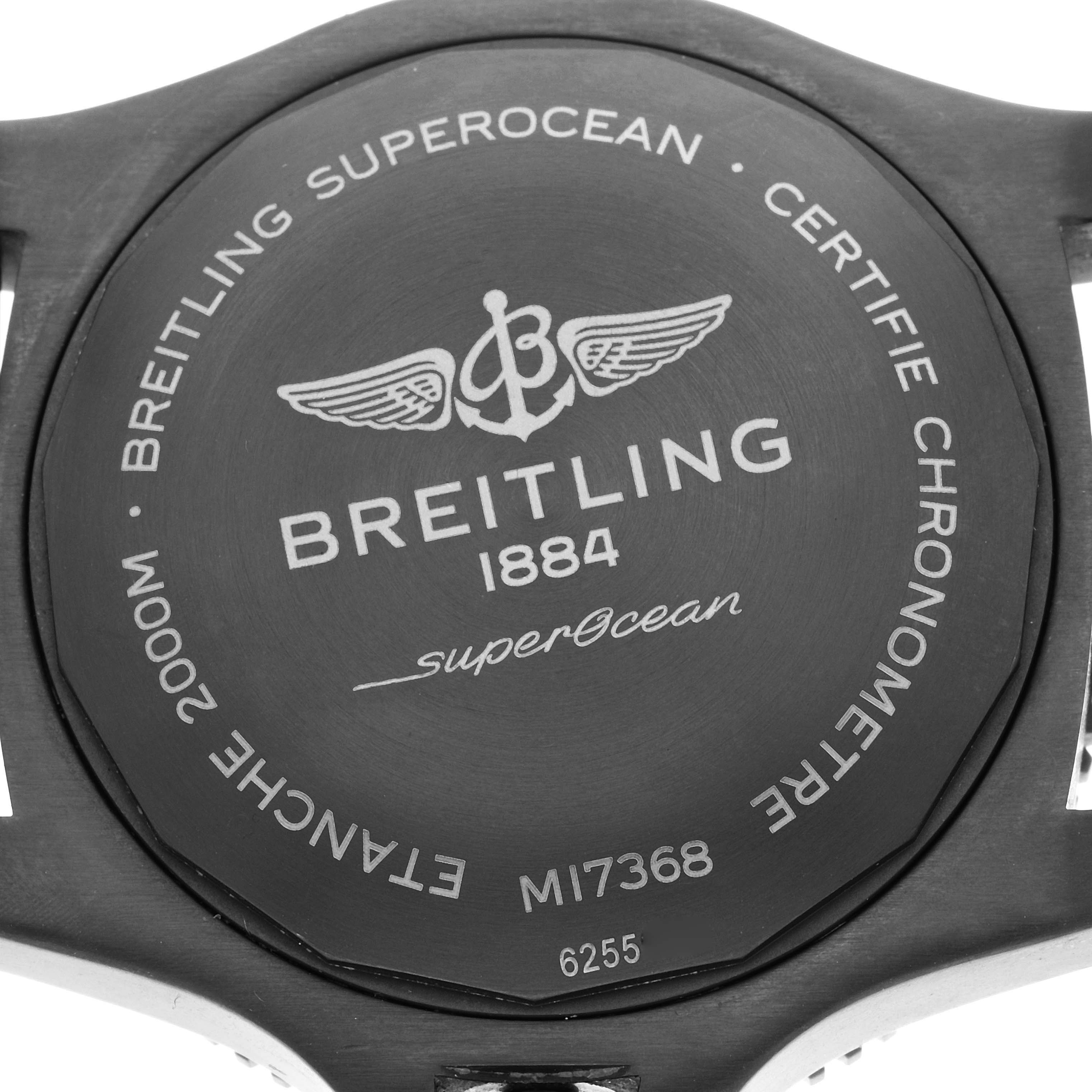 This image shows the case back of a Breitling Superocean M17368 Men's Stainless Steel Black Dial M17368 Men's Stainless Steel Black Dial watch, clearly displaying its engravings.