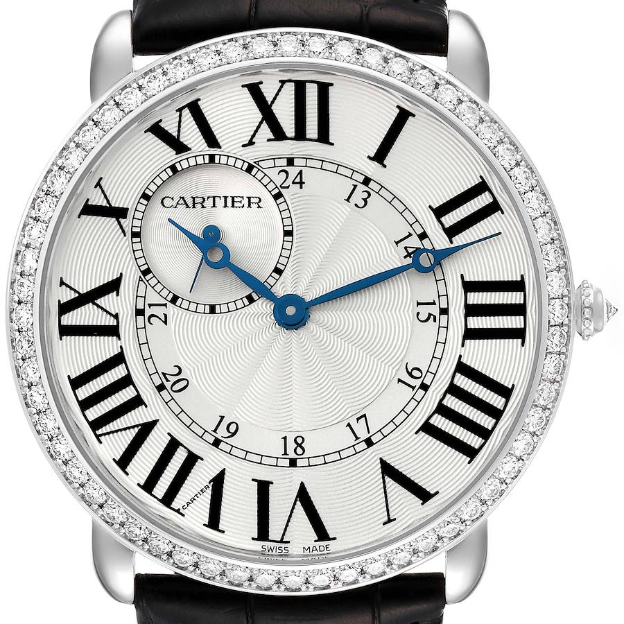 Cartier Ronde Louis White Gold Diamond Bezel Mens Watch WR007002 SwissWatchExpo