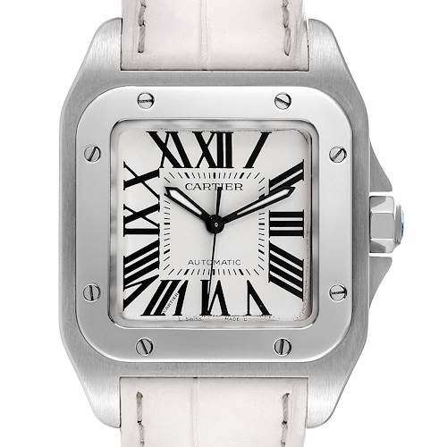 Photo of NOT FOR SALE Cartier Santos 100 Steel Midsize White Strap Mens Watch W20106X8 PARTIAL PAYMENT