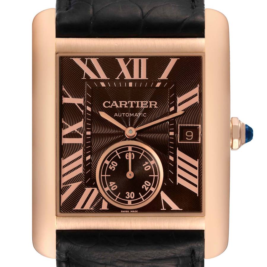 Cartier Tank MC Rose Gold Brown Dial Strap Mens Watch W5330002 SwissWatchExpo