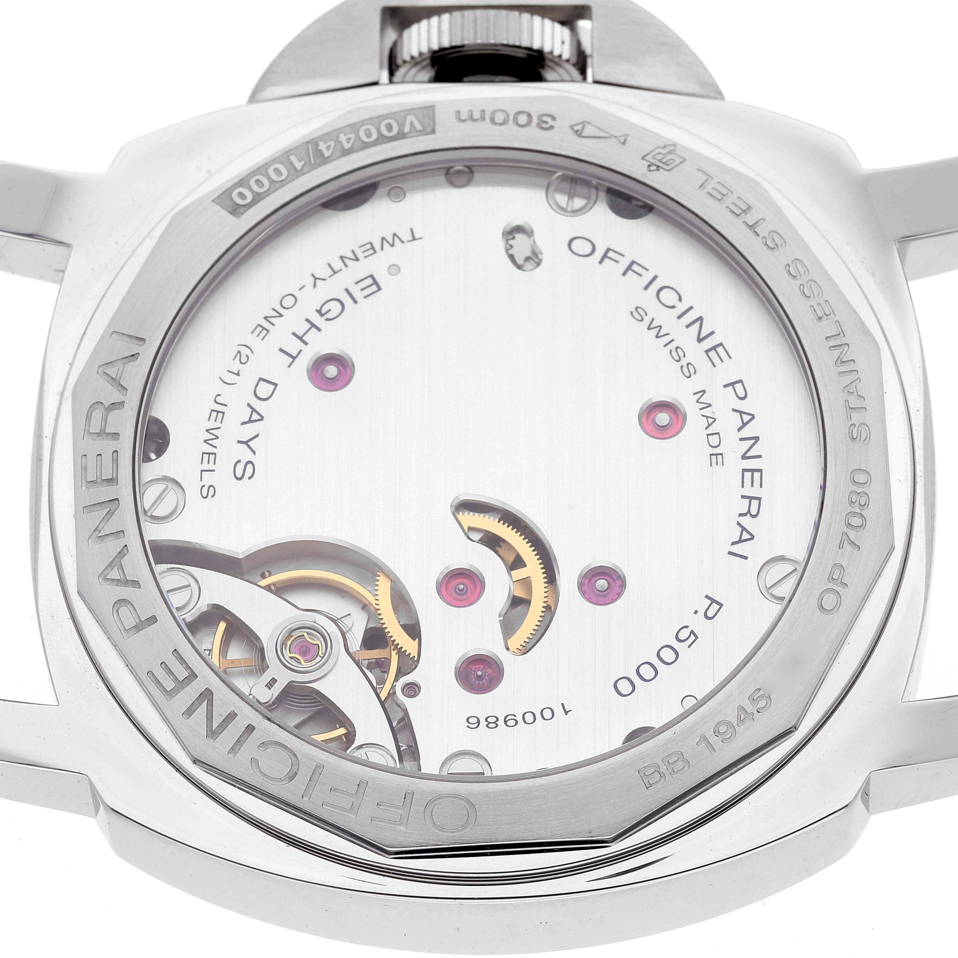 This image shows the back of a Panerai Luminor PAM00914 Men's Stainless Steel Black Dial PAM00914 Men's Stainless Steel Black Dial watch, highlighting its internal mechanical components.