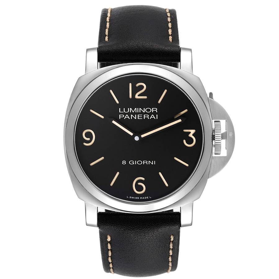 Panerai Luminor 8 Giorni Black Dial Steel Mens Watch PAM00914 Box