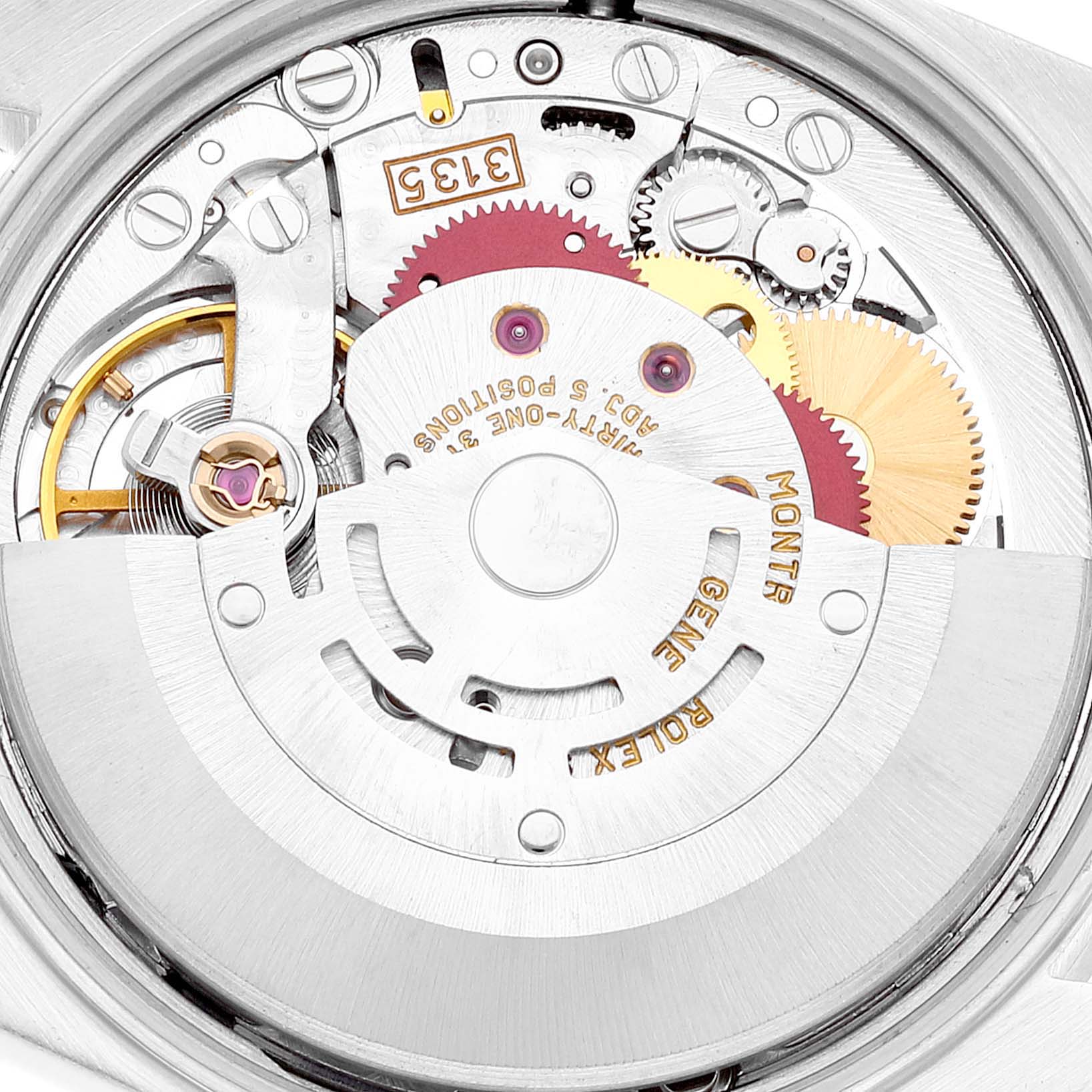 This image shows the movement mechanism of a Rolex Date 15210 Men
s Stainless Steel Silver Dial 15210 Men
s Stainless Steel Silver Dial model watch from a top-down angle.