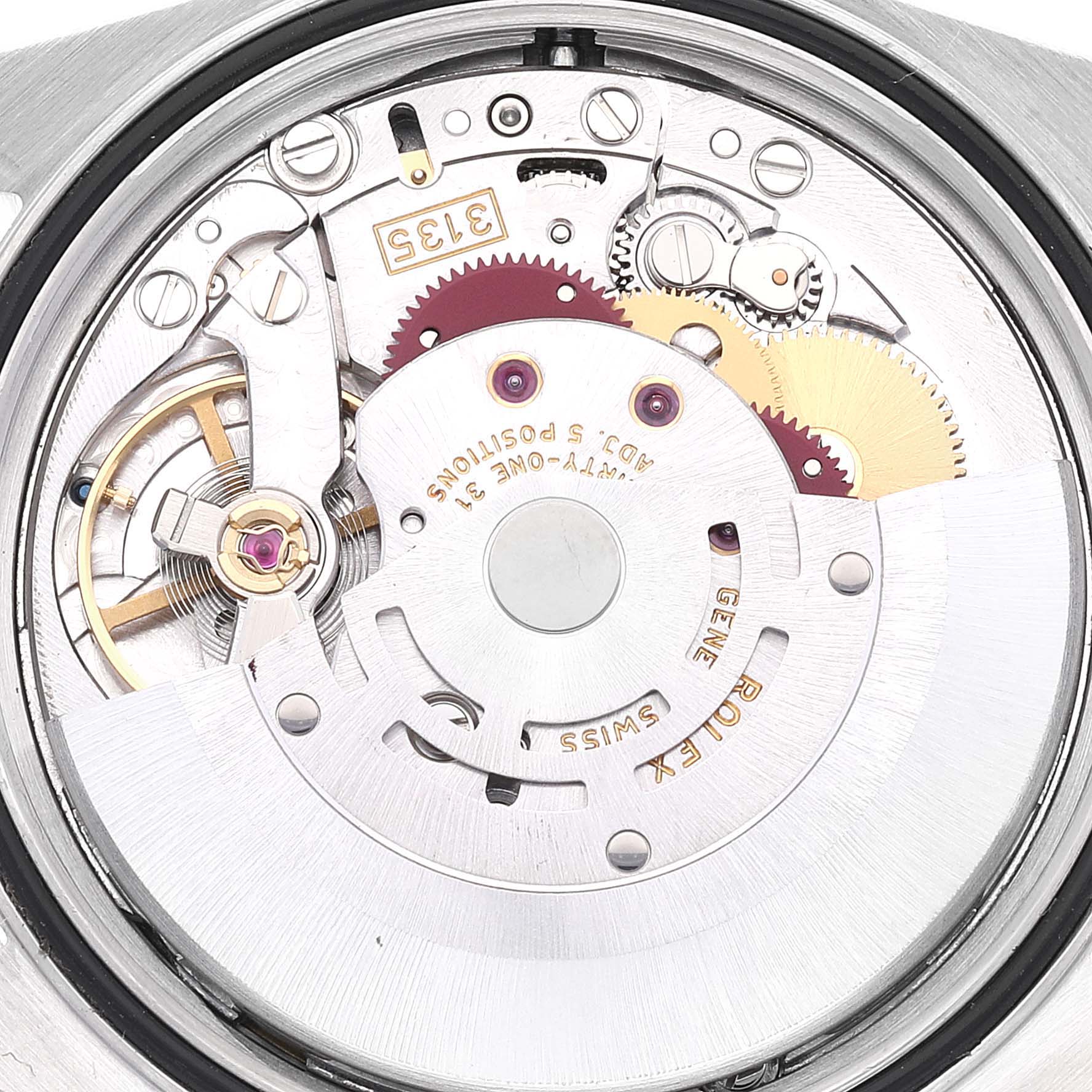 The image shows a close-up view of the movement mechanism of a Rolex Datejust 16234 Men's Stainless Steel Silver Dial 16234 Men's Stainless Steel Silver Dial watch.