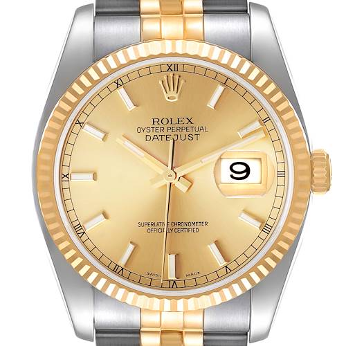 Photo of Rolex Datejust 36 Steel Yellow Gold Champagne Dial Mens Watch 116233
