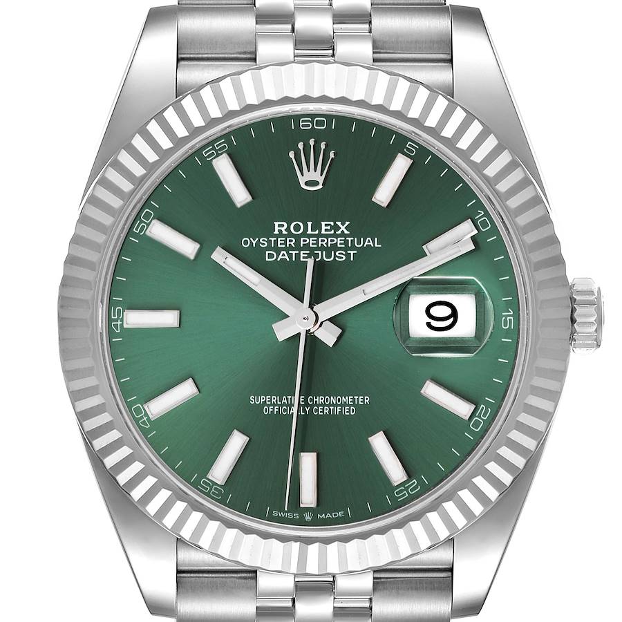 Rolex Datejust 41 Steel White Gold Green Dial Mens Watch 126334 Unworn SwissWatchExpo