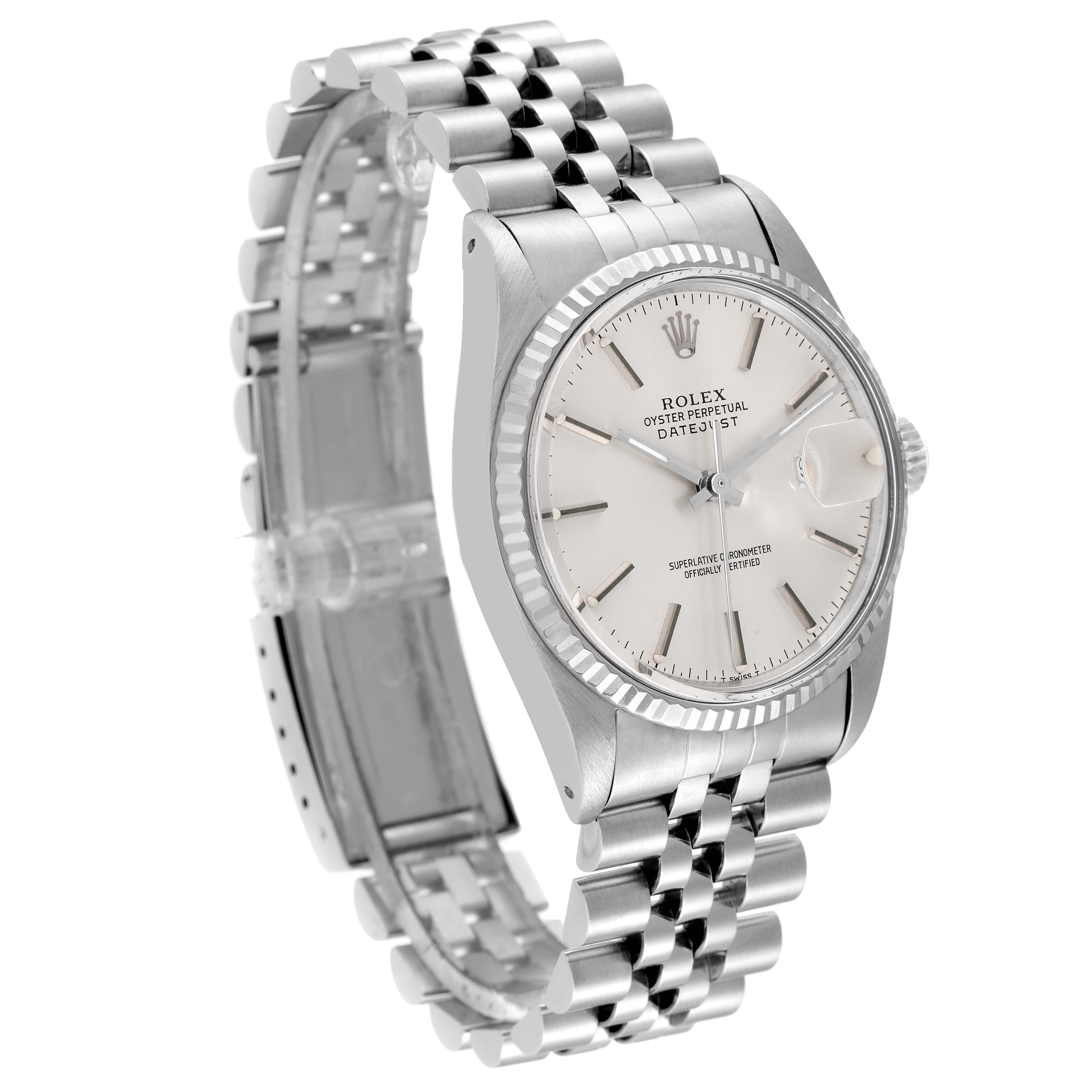 The image shows a side and front angle of the Rolex Vintage Collection 16014 Men's Stainless Steel Silver Dial 16014 Men's Stainless Steel Silver Dial model, focusing on the watch face and bracelet.