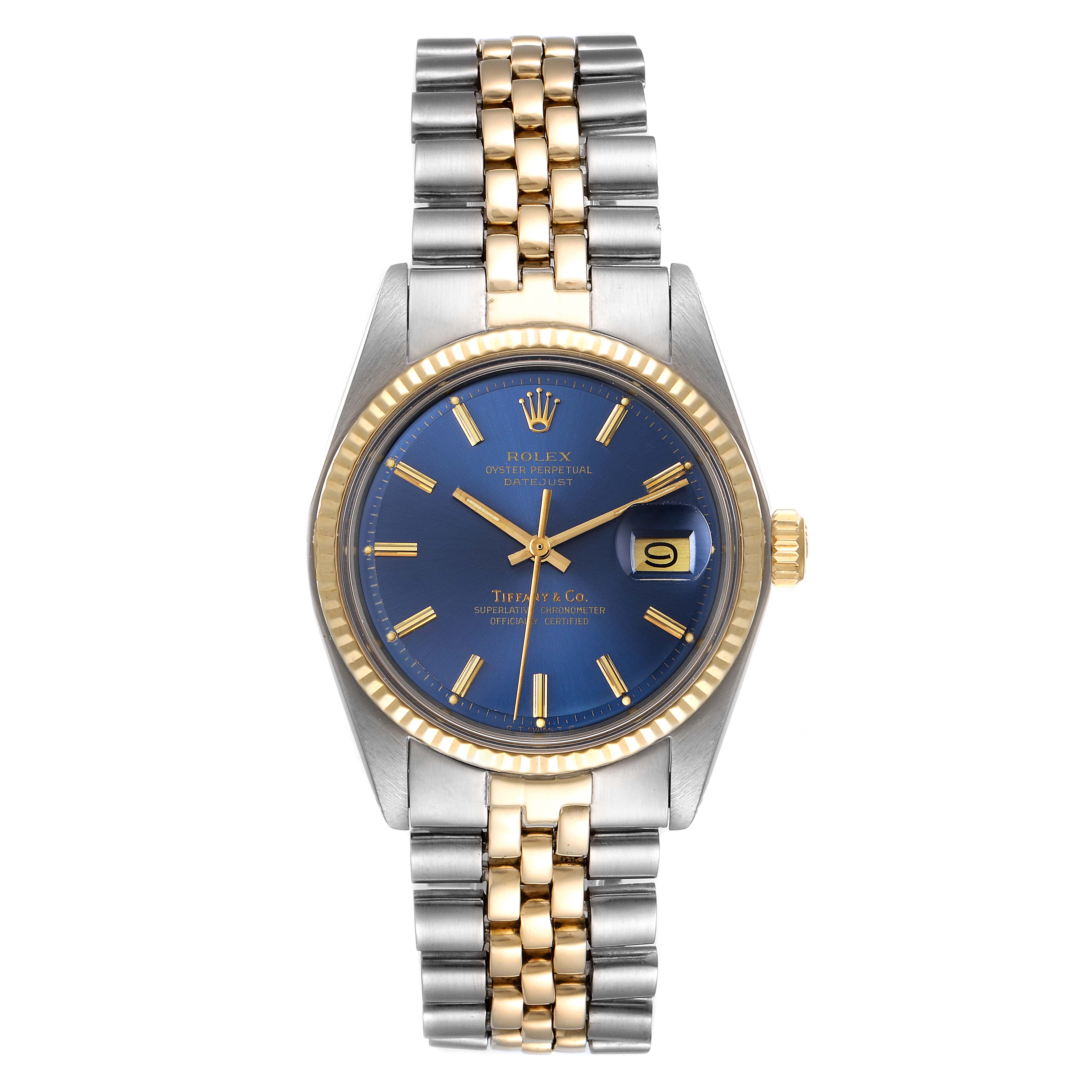 The Vintage Collection model by Rolex is shown from a top-down angle, displaying its face, bezel, and bracelet.