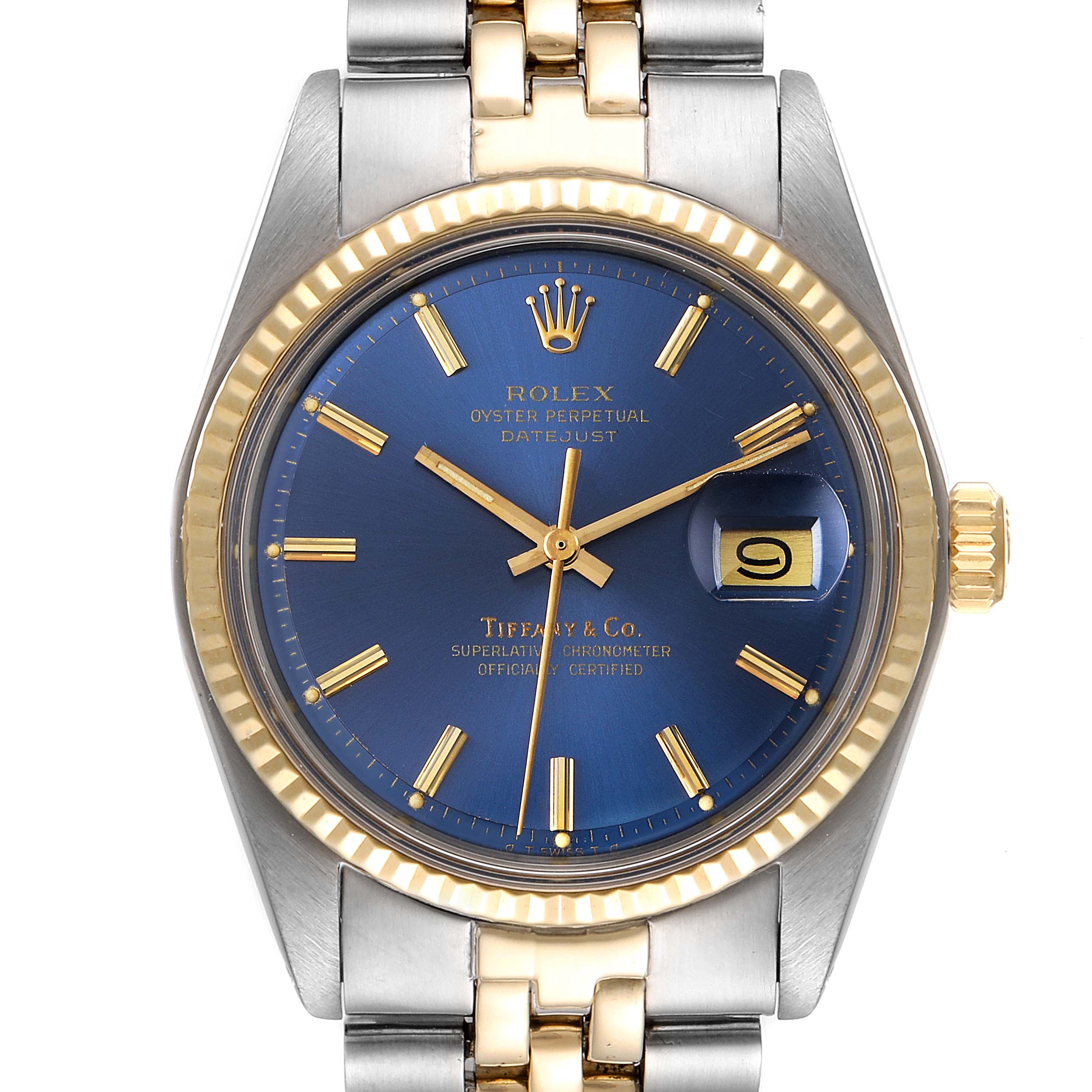 Rolex Datejust Steel Yellow Gold Blue Tiffany Dial Vintage Mens Watch
