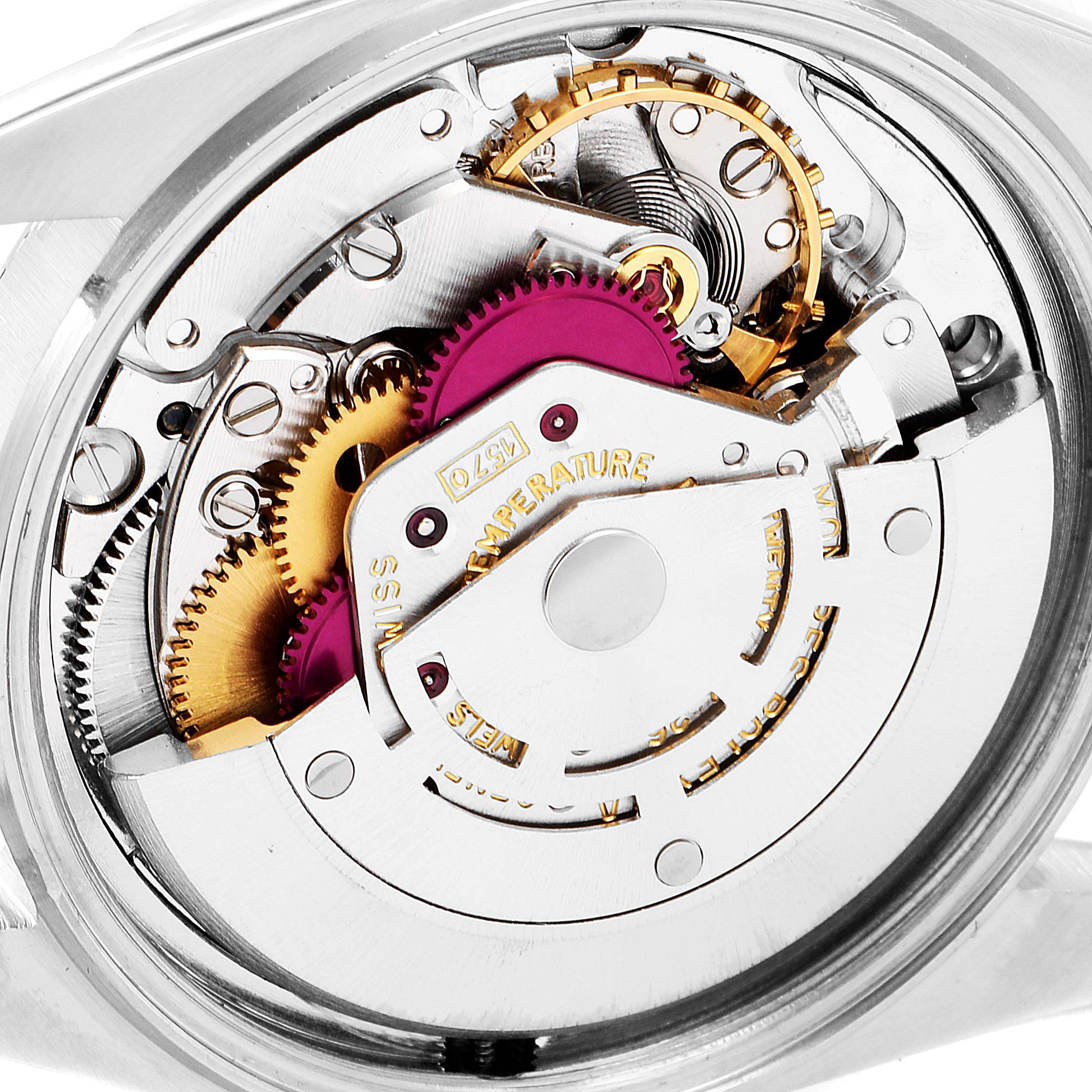 The image shows the internal mechanical movement of a Rolex Vintage Collection 1601 Men's Steel and Gold (two tone) Blue Dial 1601 Men's Steel and Gold (two tone) Blue Dial model, viewed from a top-down angle.