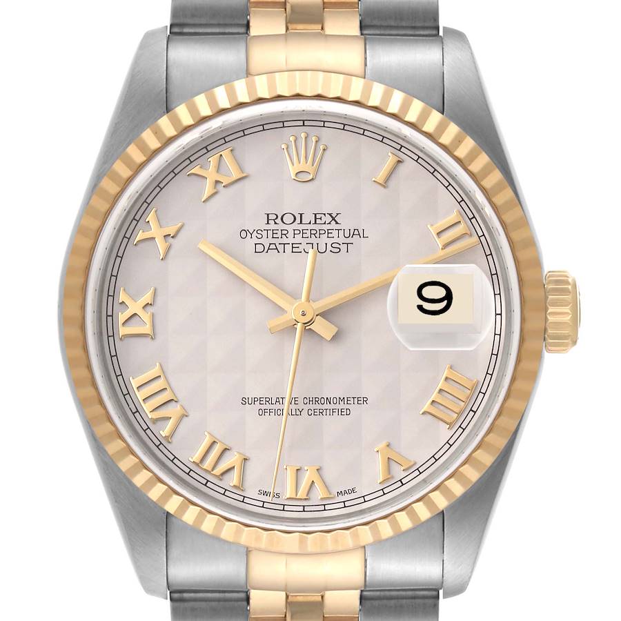 Rolex Datejust 36mm Steel Yellow Gold Ivory Pyramid Dial Watch 16233 SwissWatchExpo