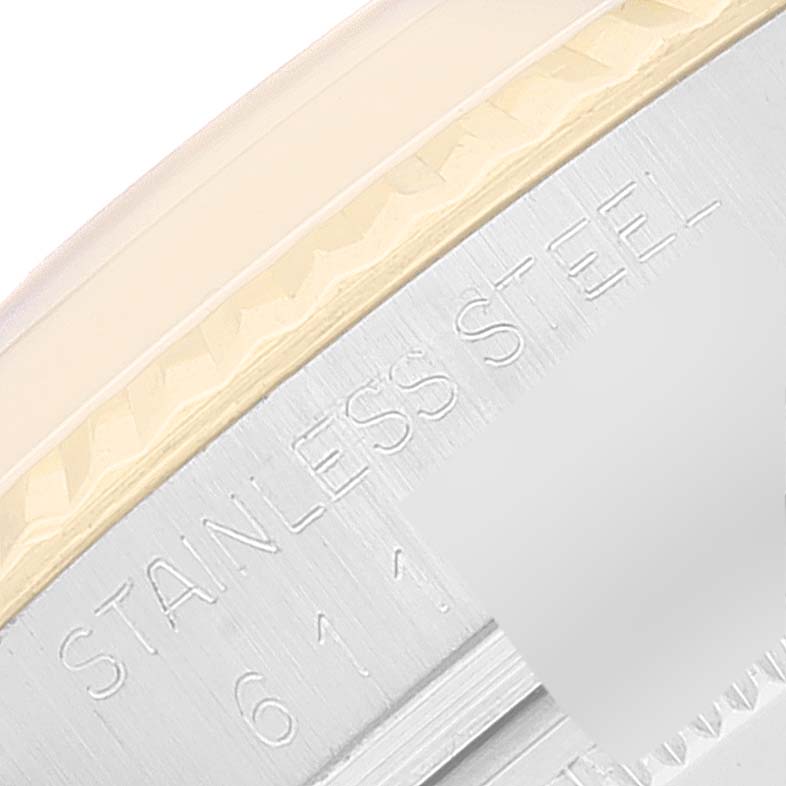 The image shows a close-up of the case side of the Rolex Vintage Collection 16013 Men's Steel and Gold (two tone) White Dial 16013 Men's Steel and Gold (two tone) White Dial model, featuring the 'STAINLESS STEEL' engraving.
