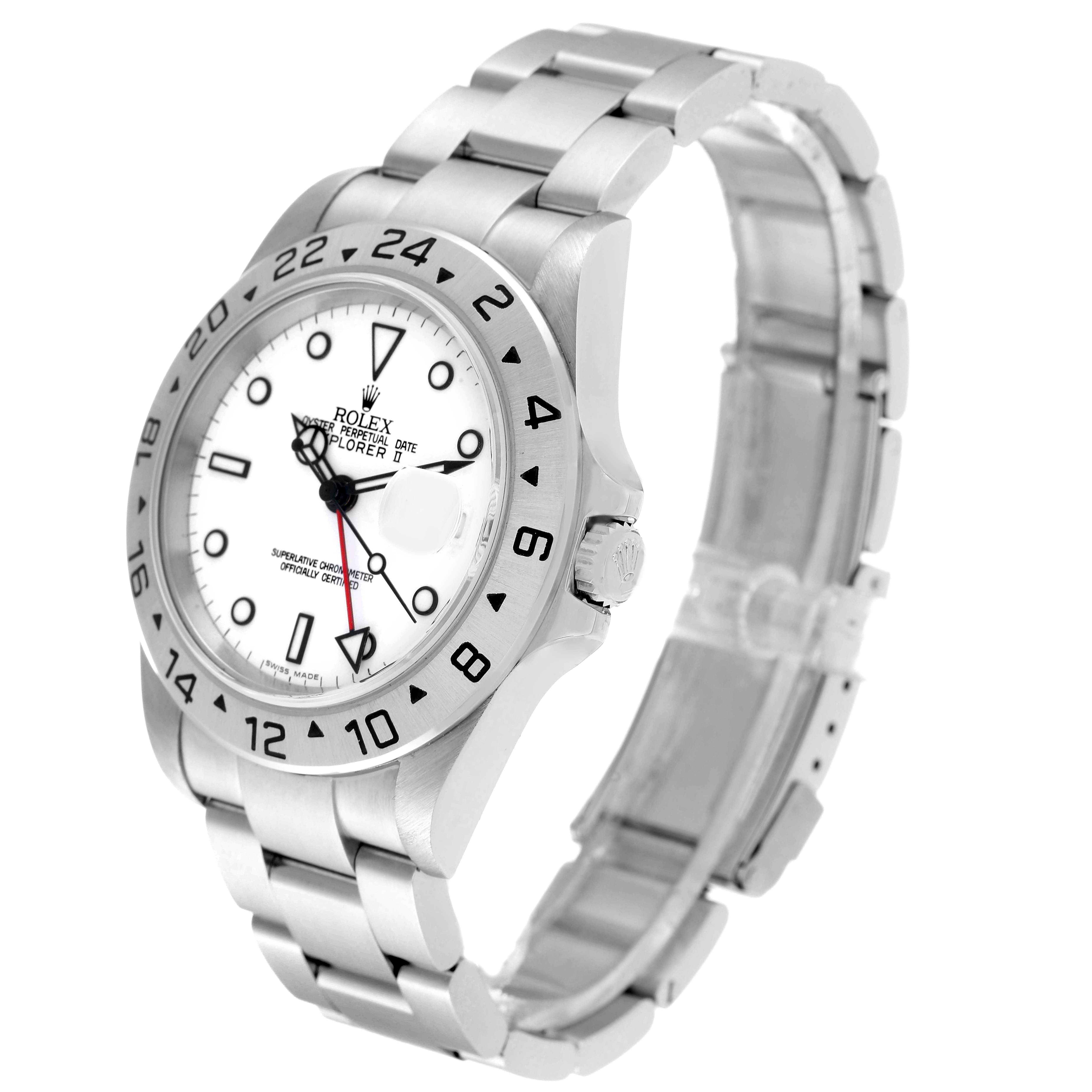 The image shows a Rolex Explorer 16570 Men's Stainless Steel White Dial 16570 Men's Stainless Steel White Dial model watch from a front angle, highlighting its bezel, dial, hands, and bracelet.