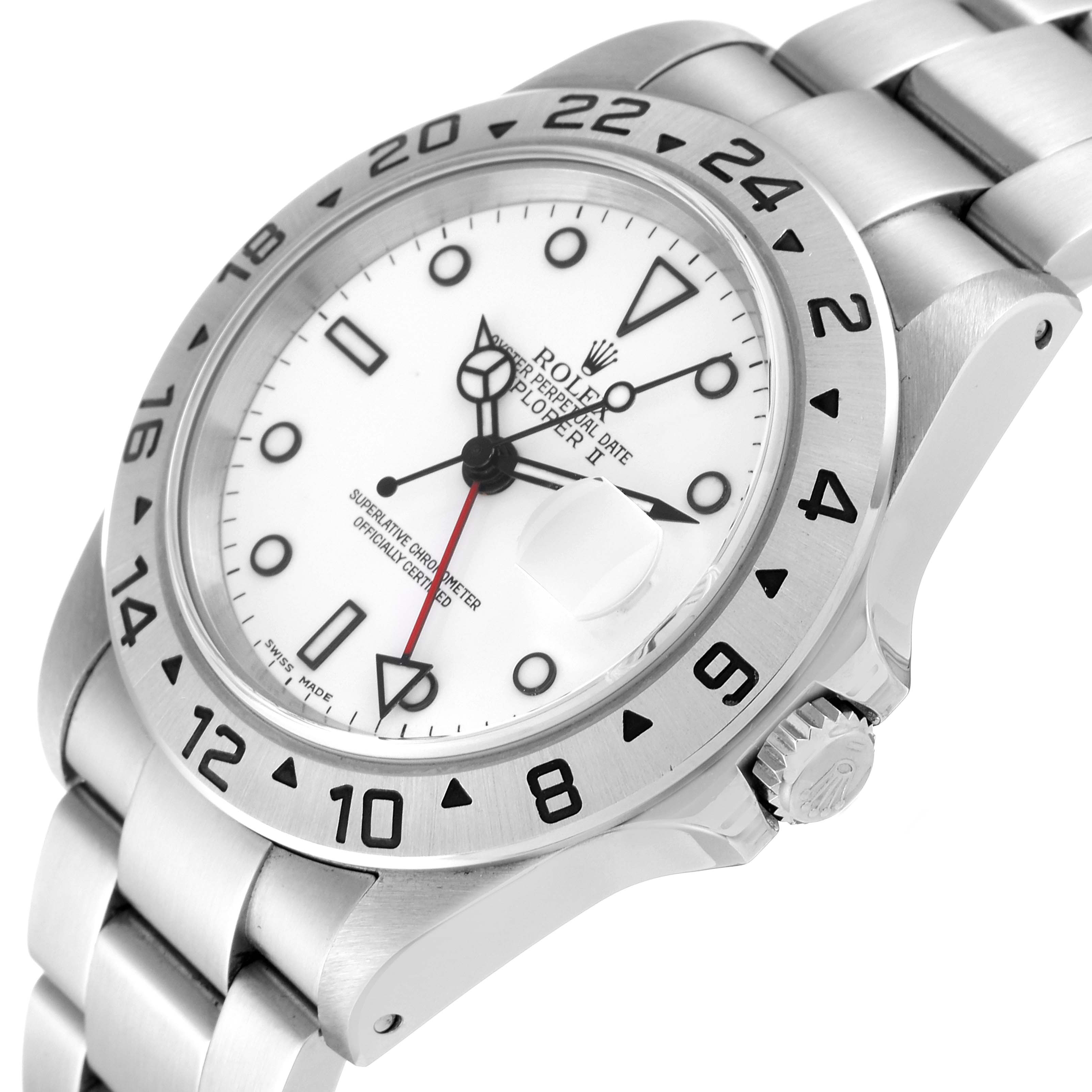 The image shows a side and front view of the Rolex Explorer 16570 Men
s Stainless Steel White Dial 16570 Men
s Stainless Steel White Dial watch, highlighting the bezel, dial, crown, and bracelet.