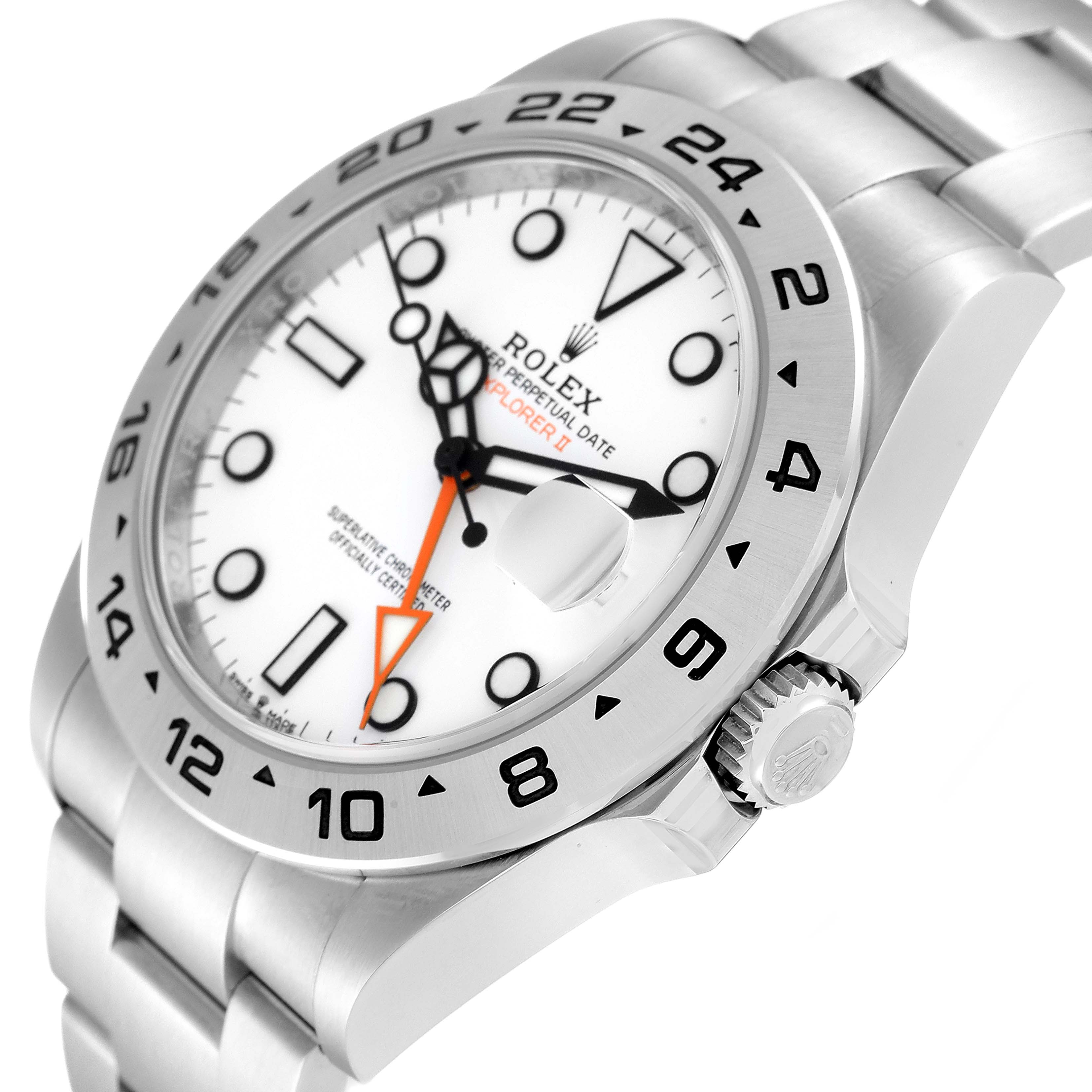 The image shows a close-up angle of the Rolex Explorer 226570 Men's Stainless Steel White Dial 226570 Men's Stainless Steel White Dial watch, highlighting the dial, bezel, crown, and part of the bracelet.