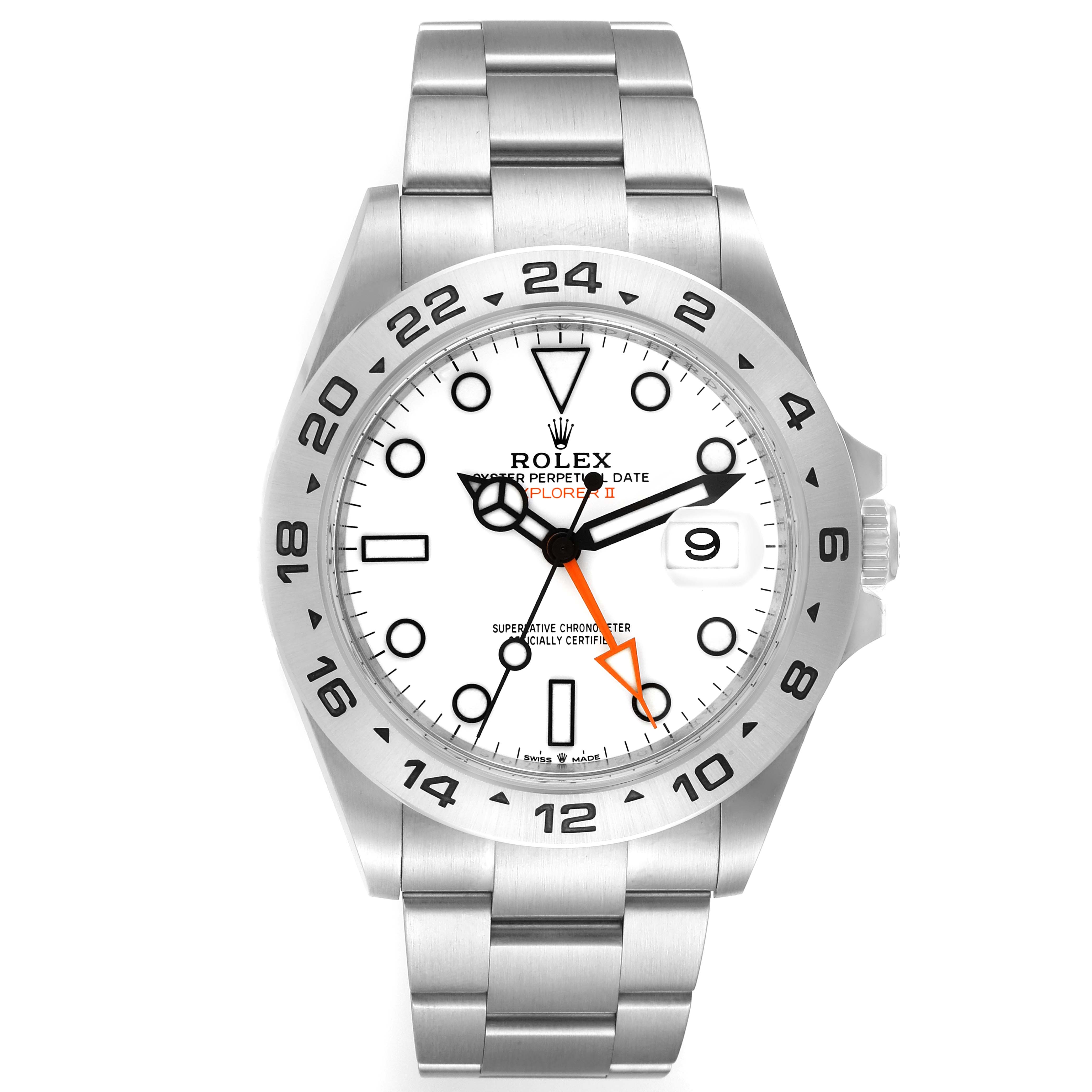 The image shows the front view of the Rolex Explorer 226570 Men's Stainless Steel White Dial 226570 Men's Stainless Steel White Dial watch, featuring a white dial and stainless steel bracelet.