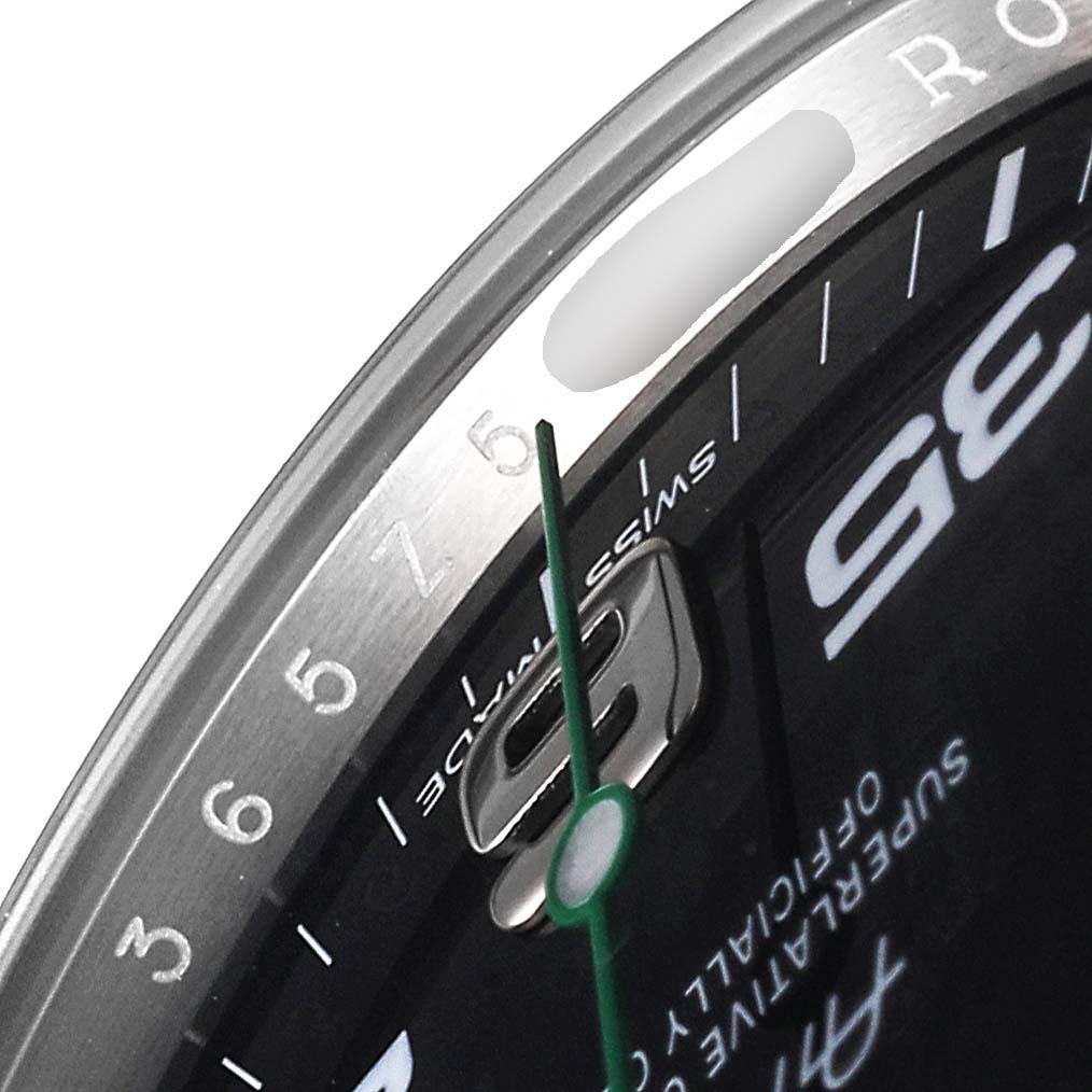 The image shows a close-up of the dial and outer bezel of a Rolex Air-King 116900 Men's Stainless Steel Black Dial 116900 Men's Stainless Steel Black Dial watch, highlighting the minute markers and part of the second hand.