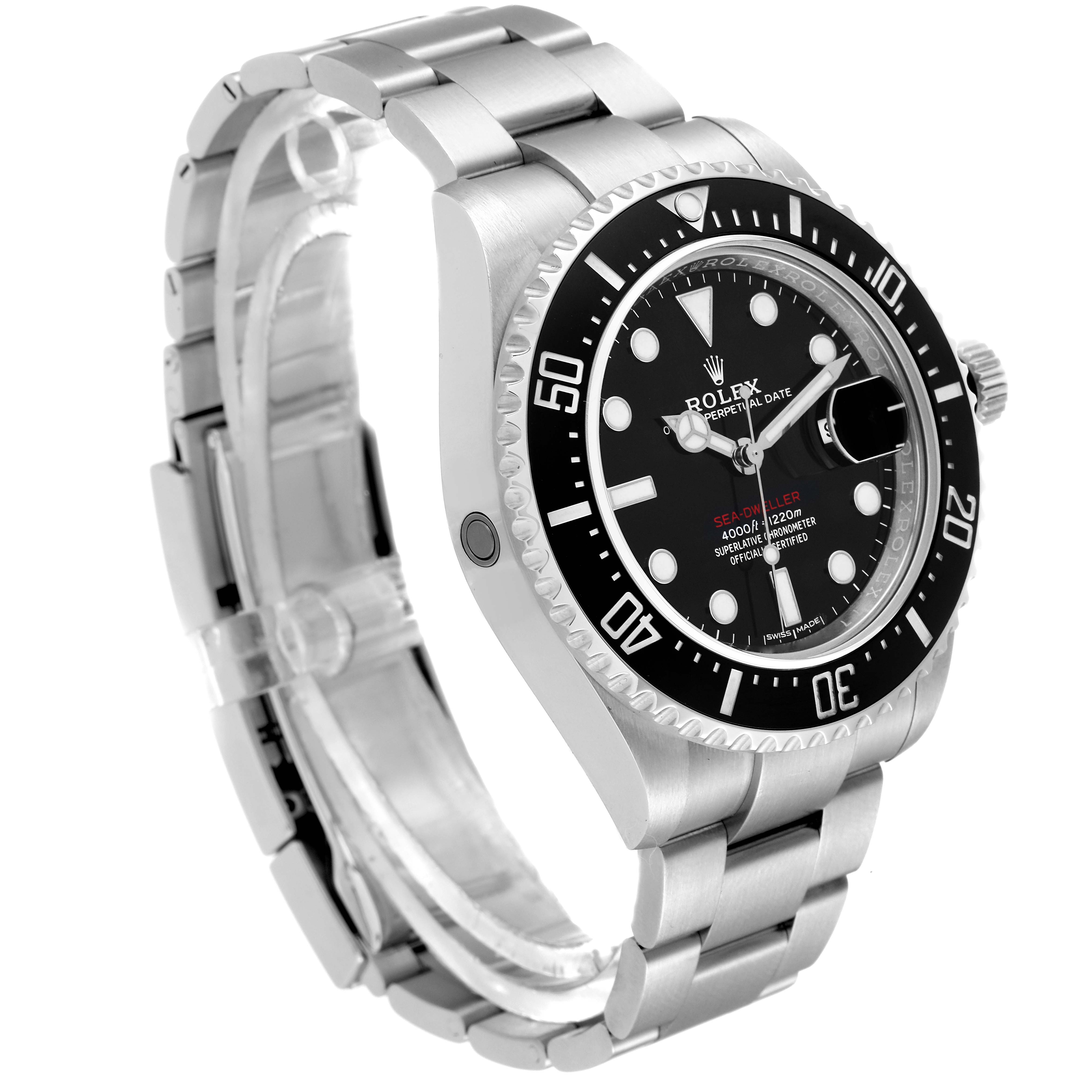 The image shows a Rolex Sea-Dweller 126600 Men's Stainless Steel Black Dial 126600 Men's Stainless Steel Black Dial watch at a three-quarter angle, highlighting its bezel, dial, and bracelet.