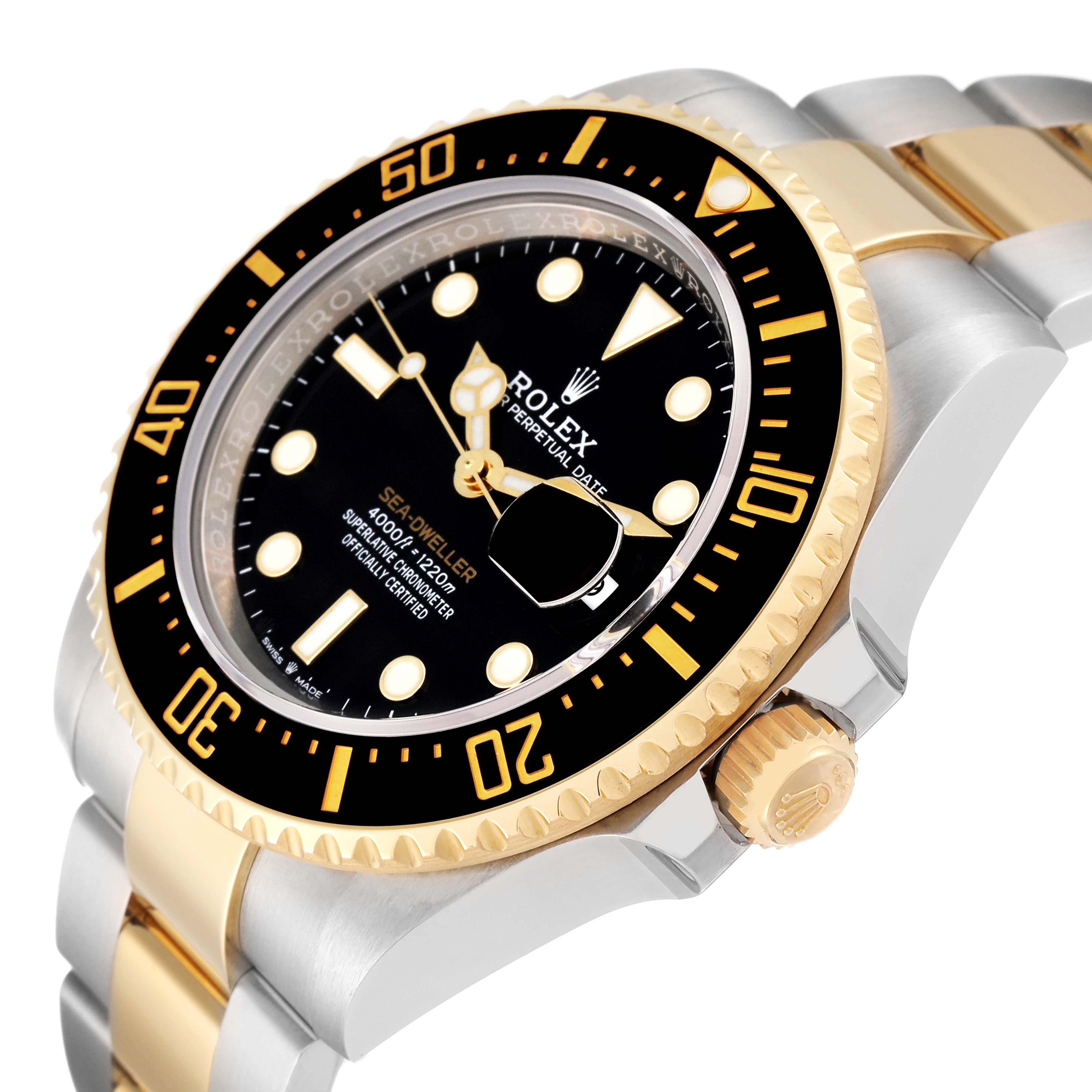 This image shows a side and partial front view of the Rolex Sea-Dweller 126603 Men's Stainless Steel Black Dial 126603 Men's Stainless Steel Black Dial watch, highlighting the bezel, crown, and bracelet.