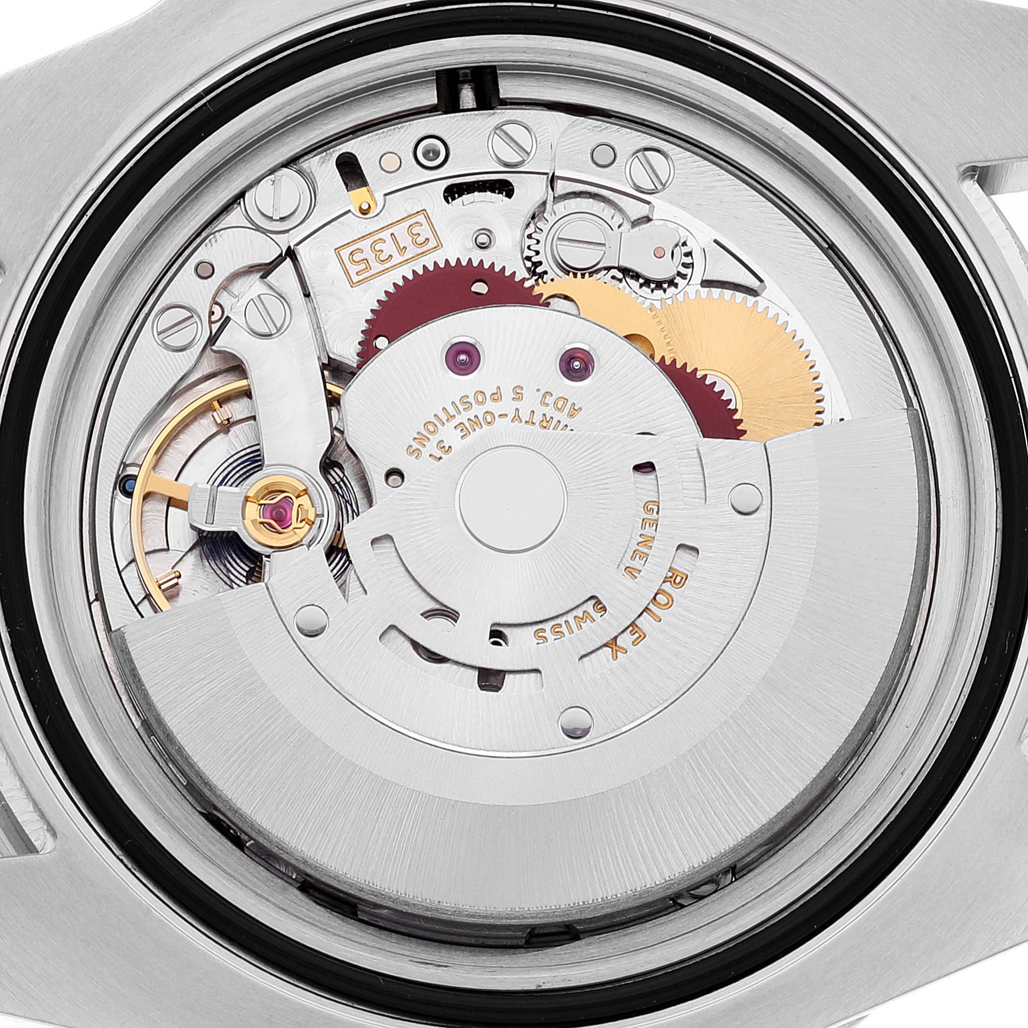 The image shows the internal mechanical movement of a Rolex Submariner 116610 Men's Stainless Steel Black Dial 116610 Men's Stainless Steel Black Dial watch from a rear angle.