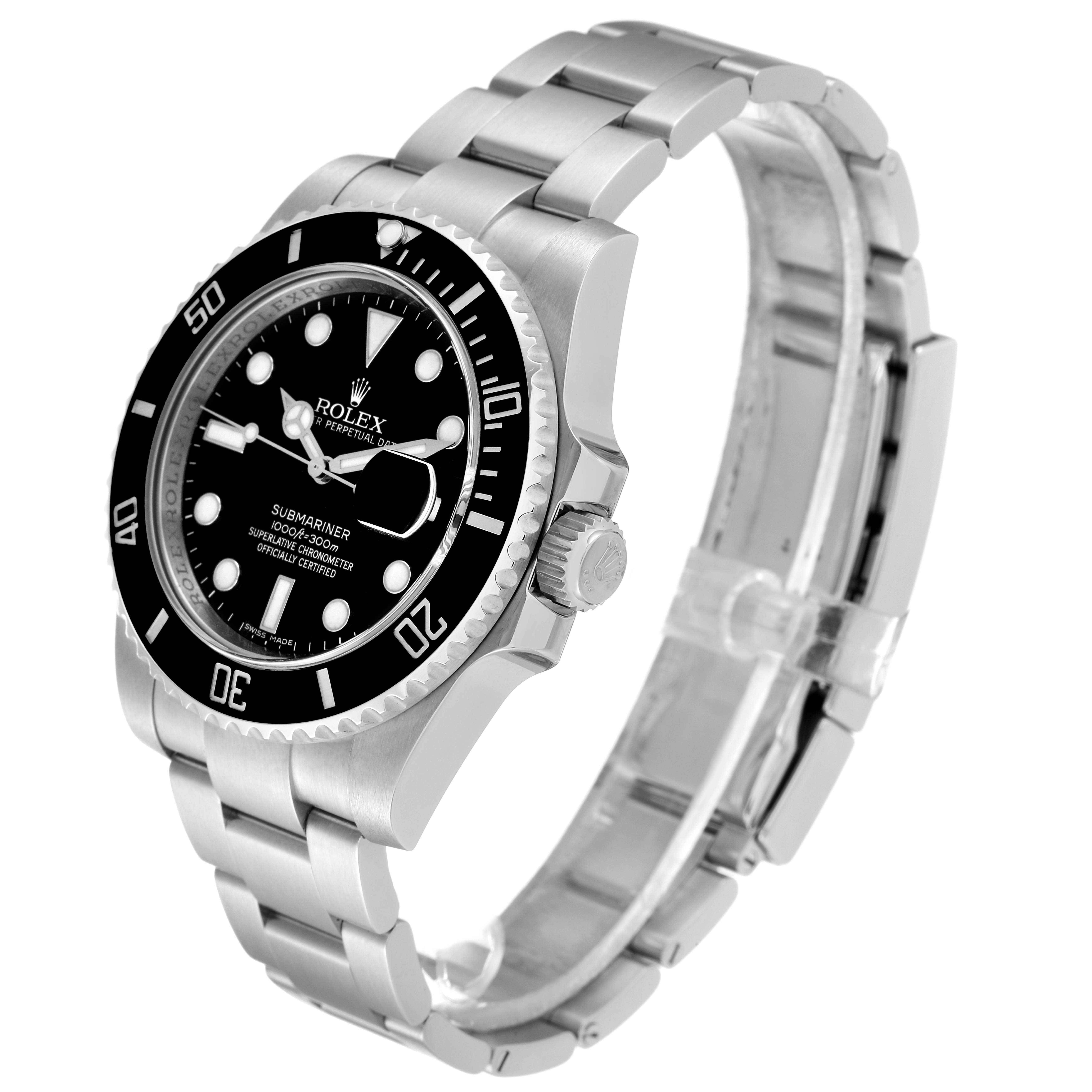 The image shows a side and slight front angle of a Rolex Submariner 116610 Men's Stainless Steel Black Dial 116610 Men's Stainless Steel Black Dial, highlighting its bezel, crown, and bracelet.
