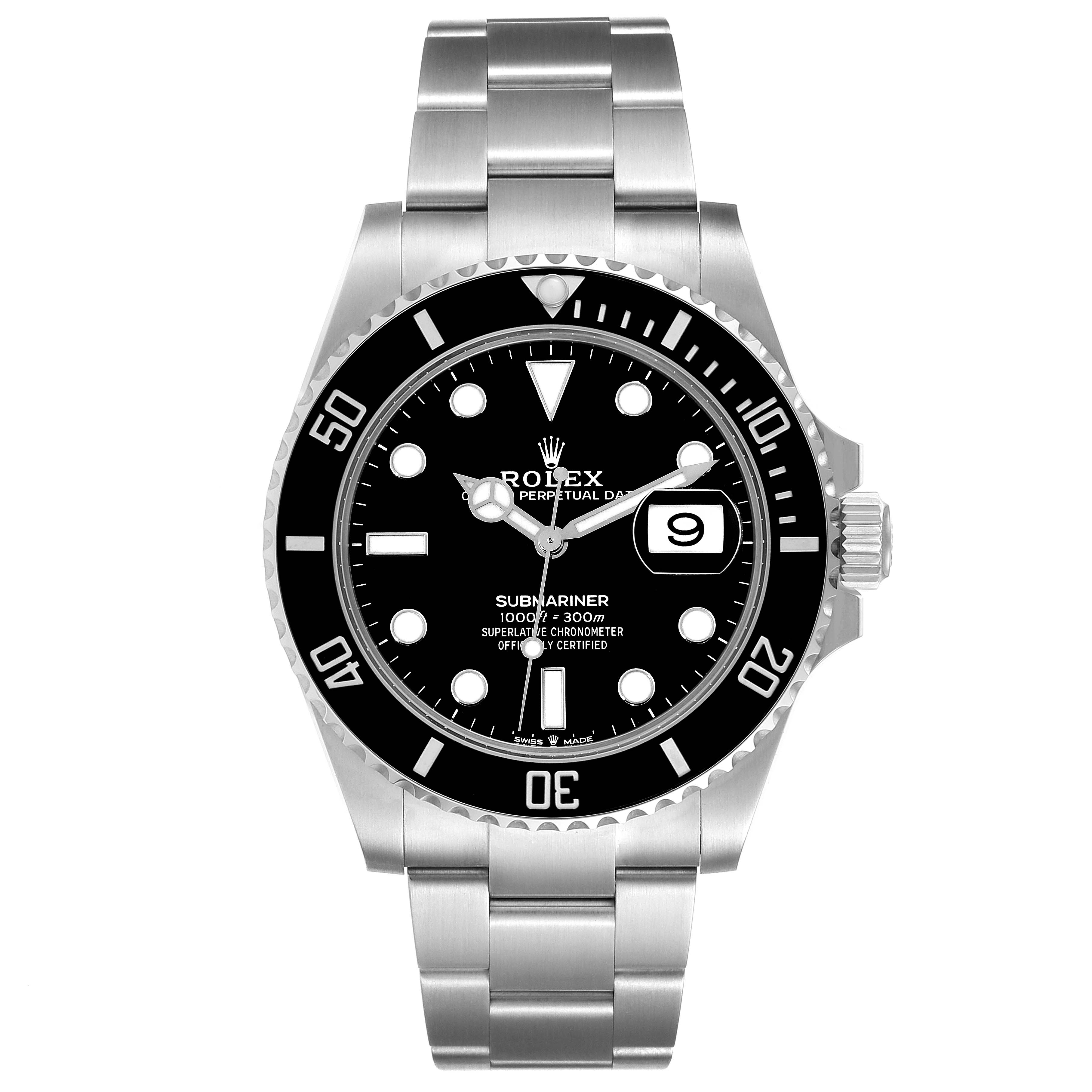 This Rolex Submariner 126610 Men
s Stainless Steel Black Dial 126610 Men
s Stainless Steel Black Dial watch is shown from the front, displaying the dial, bezel, and stainless steel bracelet.