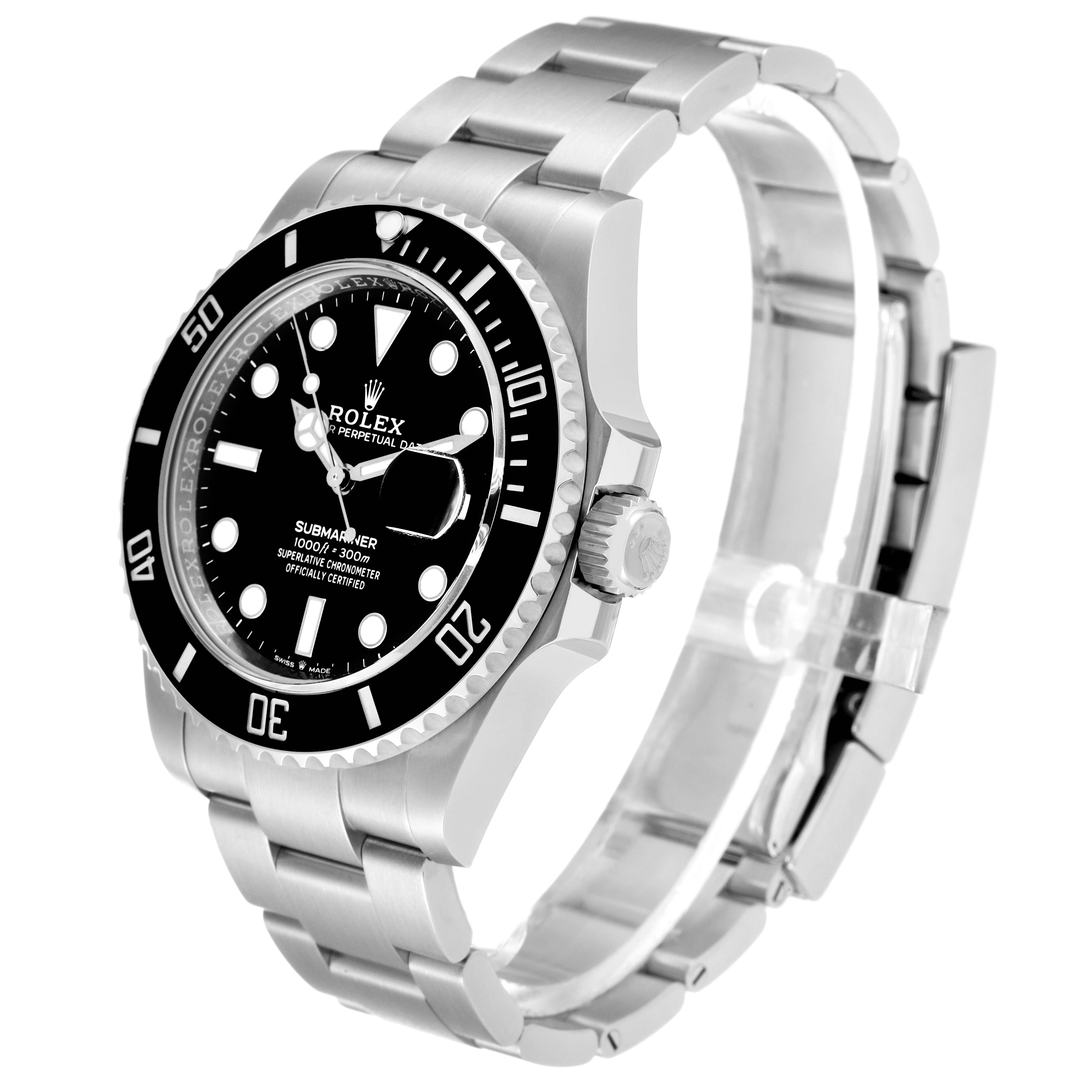 The image shows a side view of a Rolex Submariner 126610 Men
s Stainless Steel Black Dial 126610 Men
s Stainless Steel Black Dial, displaying the watch face, bezel, crown, and bracelet.