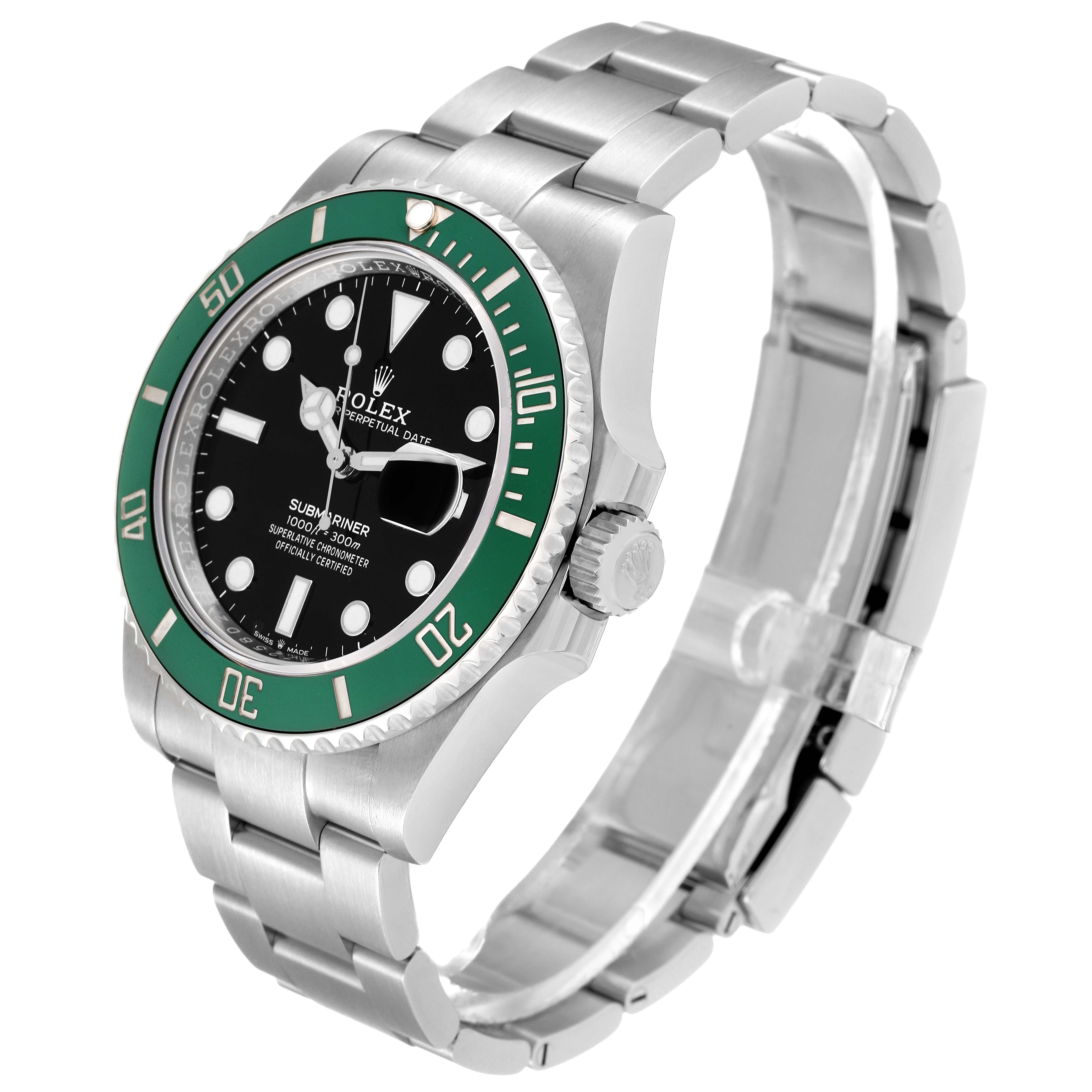 The Rolex Submariner 126610LV Men's Stainless Steel Black Dial 126610LV Men's Stainless Steel Black Dial watch is shown at a slight angle, displaying the bezel, dial, crown, and stainless steel bracelet.