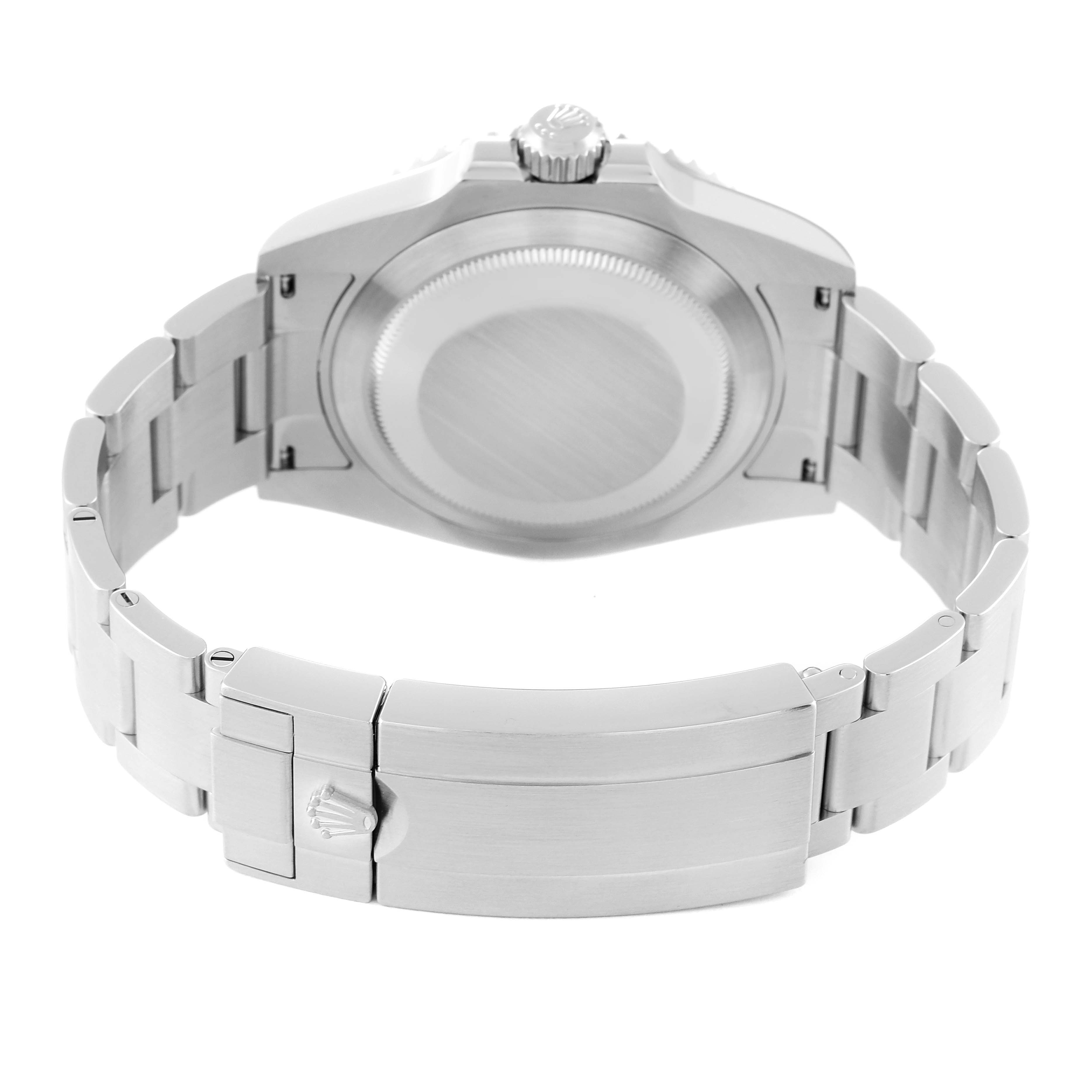 This image shows the back view of a Rolex Submariner 126610LV Men's Stainless Steel Black Dial 126610LV Men's Stainless Steel Black Dial, highlighting its closed caseback, bracelet, and clasp.